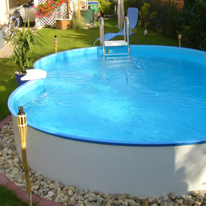 Stålväggspool Planet Pool Premium Inbyggd Åttaformad 5,25x3,2 inkl SF8 Stege och Tillbehör