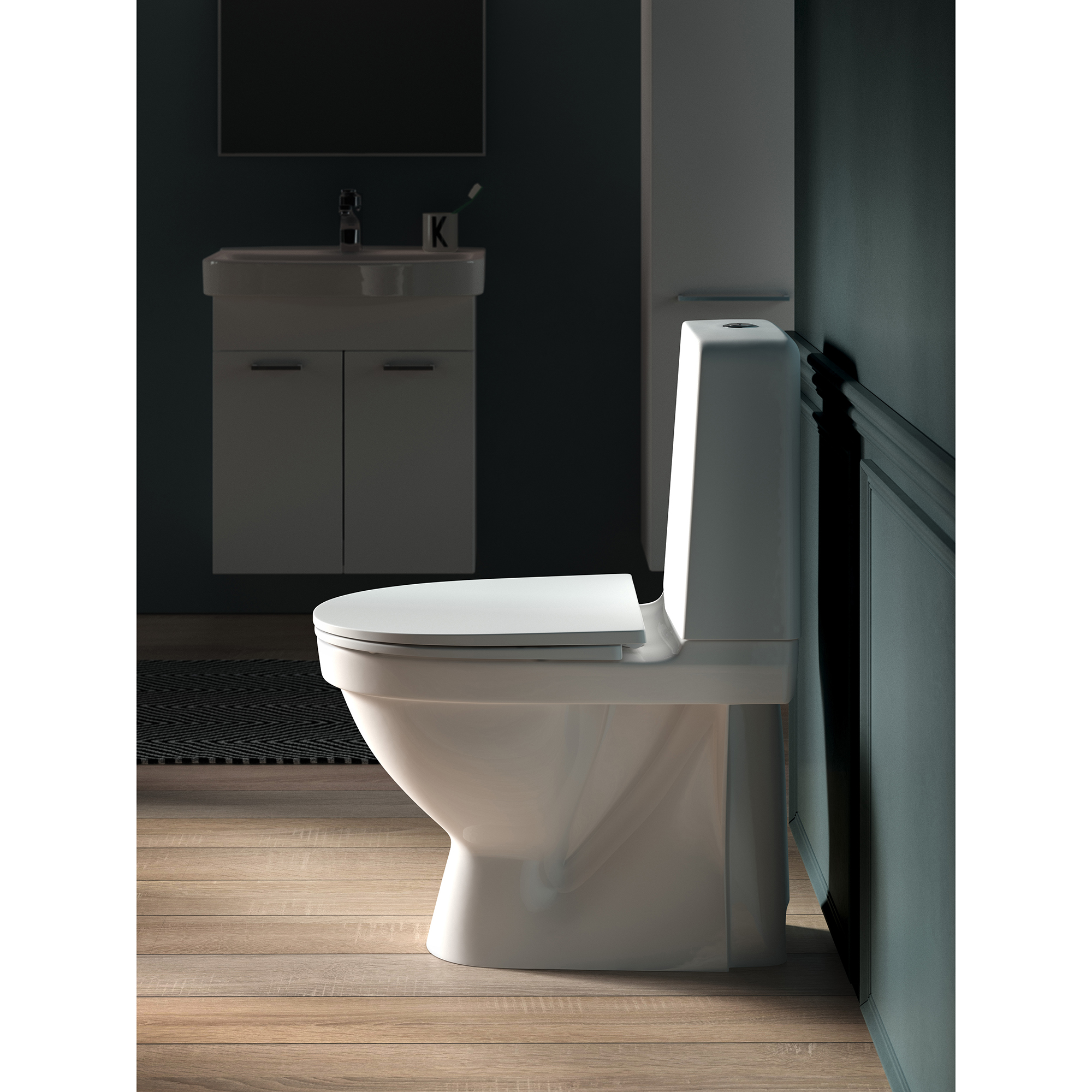 Toalettstol Laufen Kompas 825151 Rimless Förhöjd med Dolt S-lås för Limning inkl Mjuksits