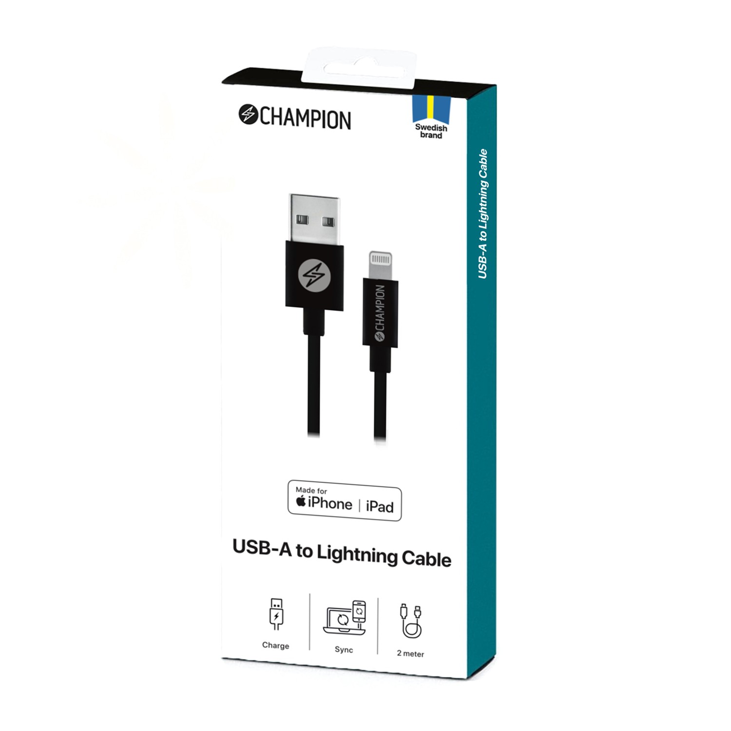 USB-A Champion till Lightning Kabel 2m Svart