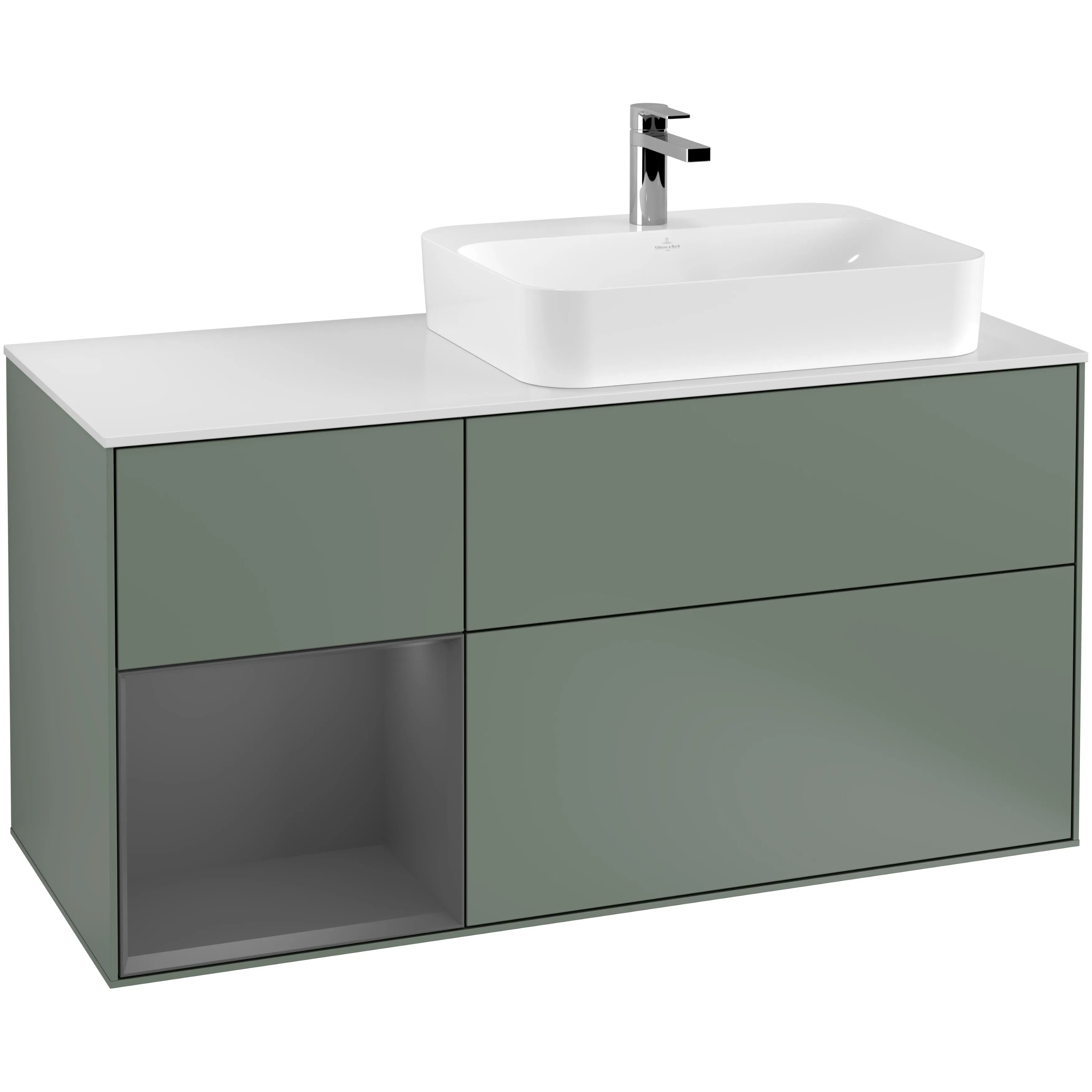 Tvättställsskåp Villeroy & Boch Finion med 3 Lådor Hylla och Bänkskiva för Ocentrerat Ytmonterat Tvättställ