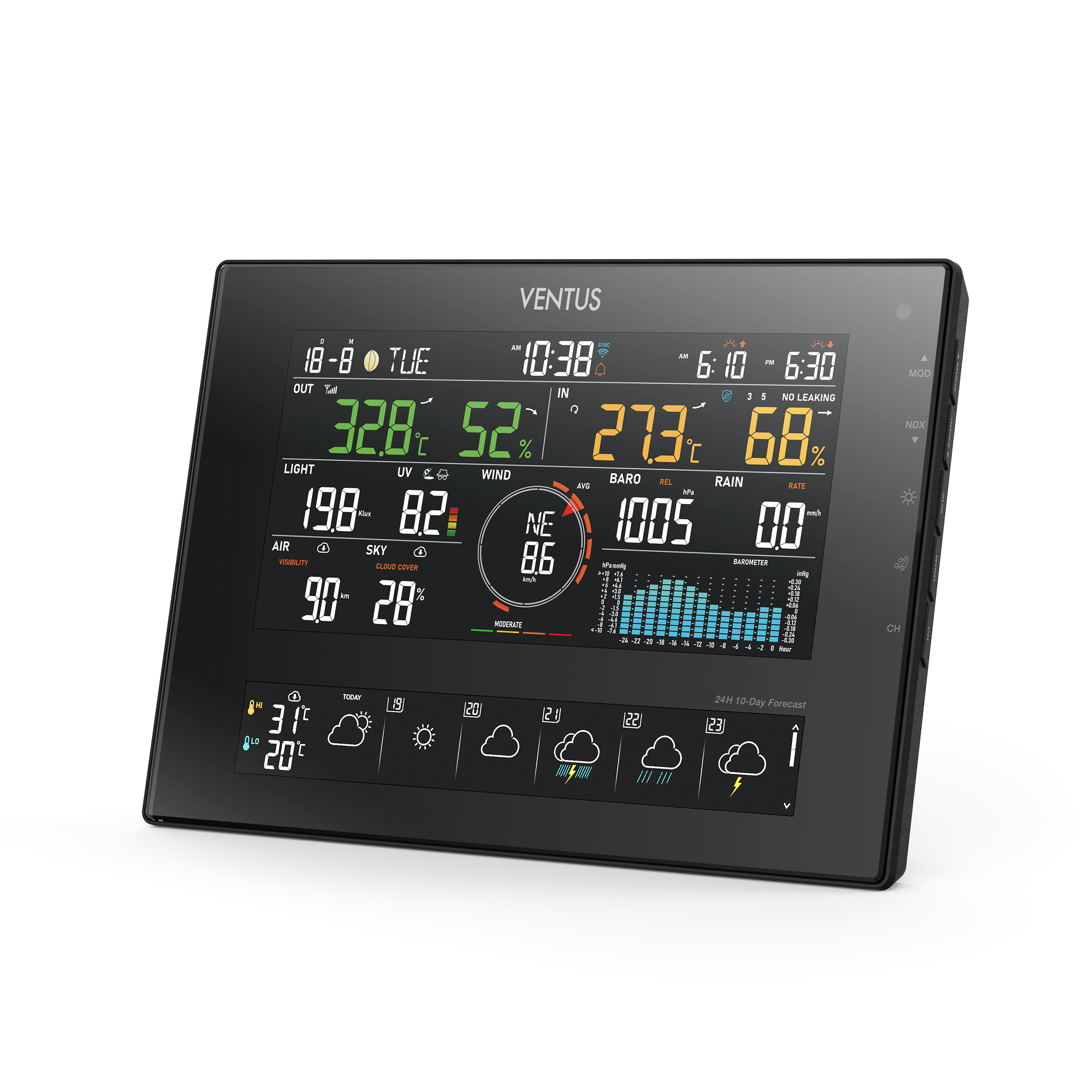 Väderstation Ventus Trådlös W850 Svart Termometer med Wifi & 10 Dagars Prognos