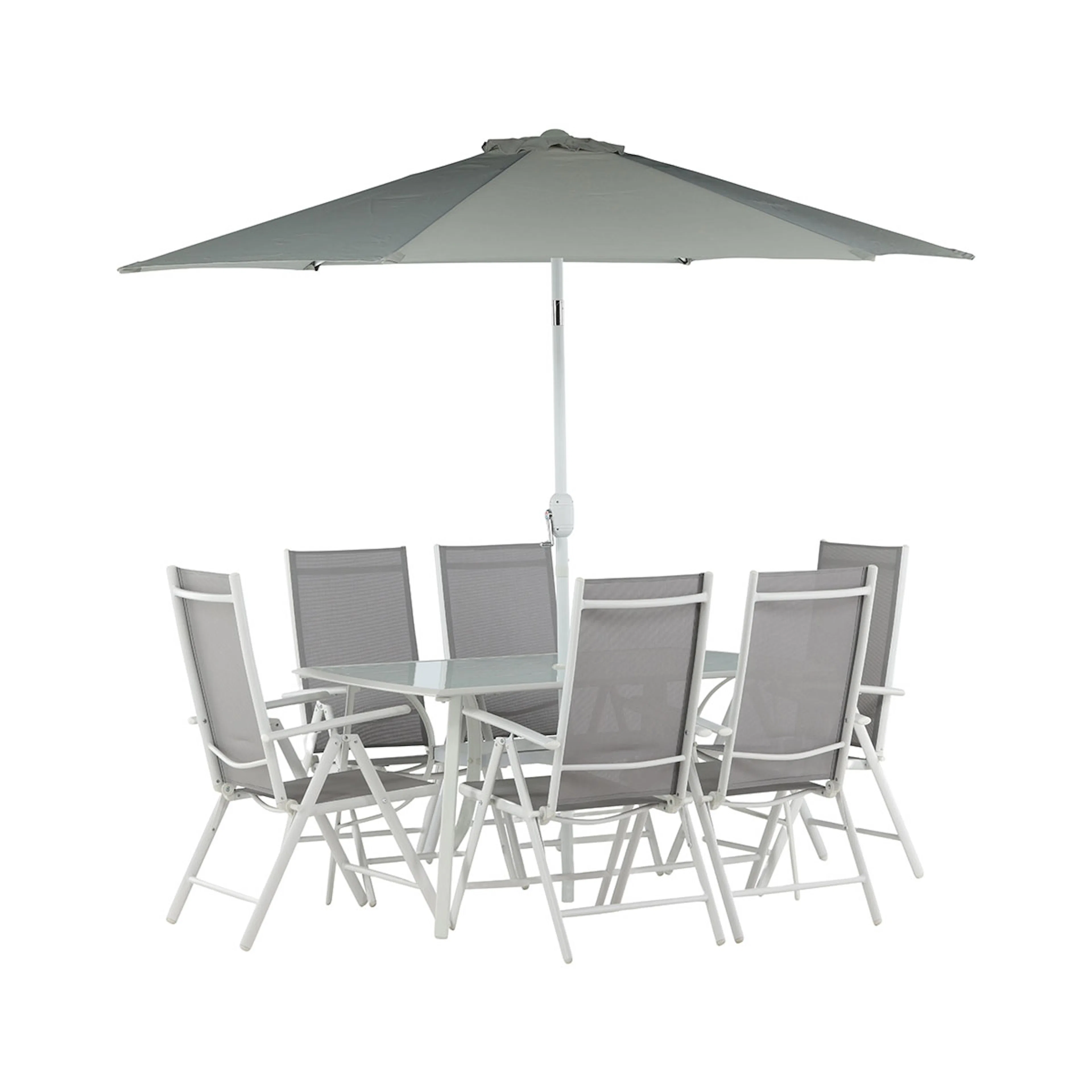 Brekki - Dining Set inc. Umbrella- White - Aluminium - Vit