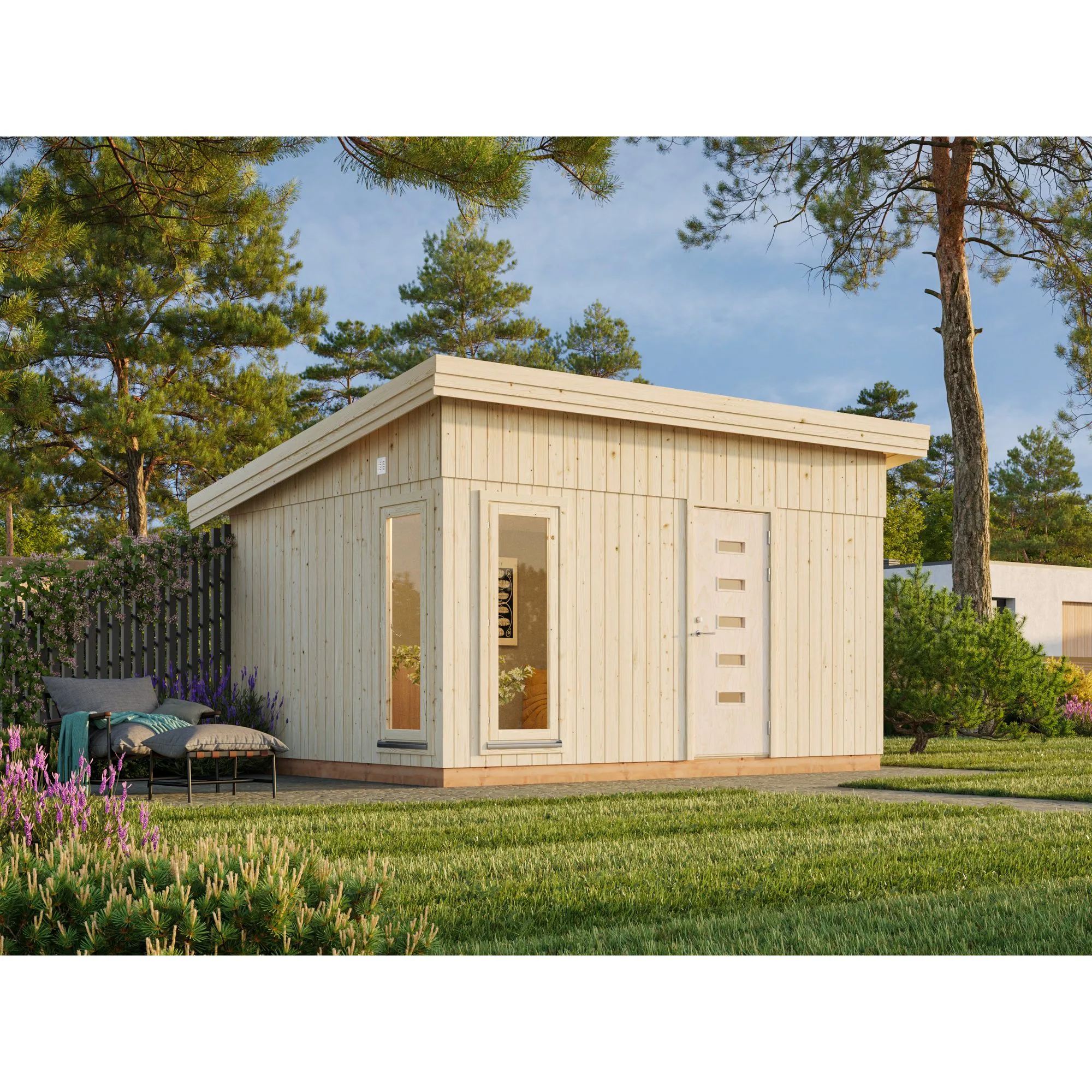 Friggebod Palmako Etta 13,6 m² Komplett Stuga med Pulpettak