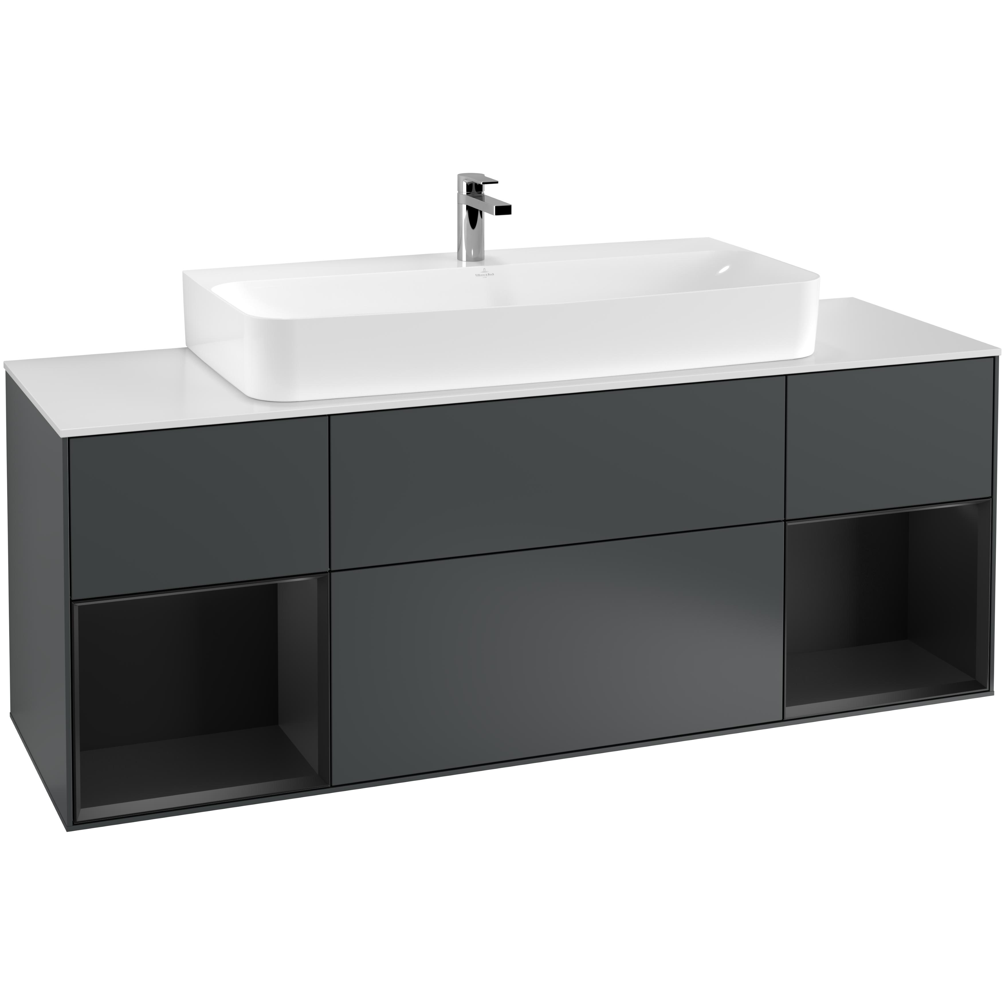 Tvättställsskåp Villeroy & Boch Finion F211PDHG Midnattsblå Mattlack/Svart Mattlack med bänkskiva i Mattvitt glas