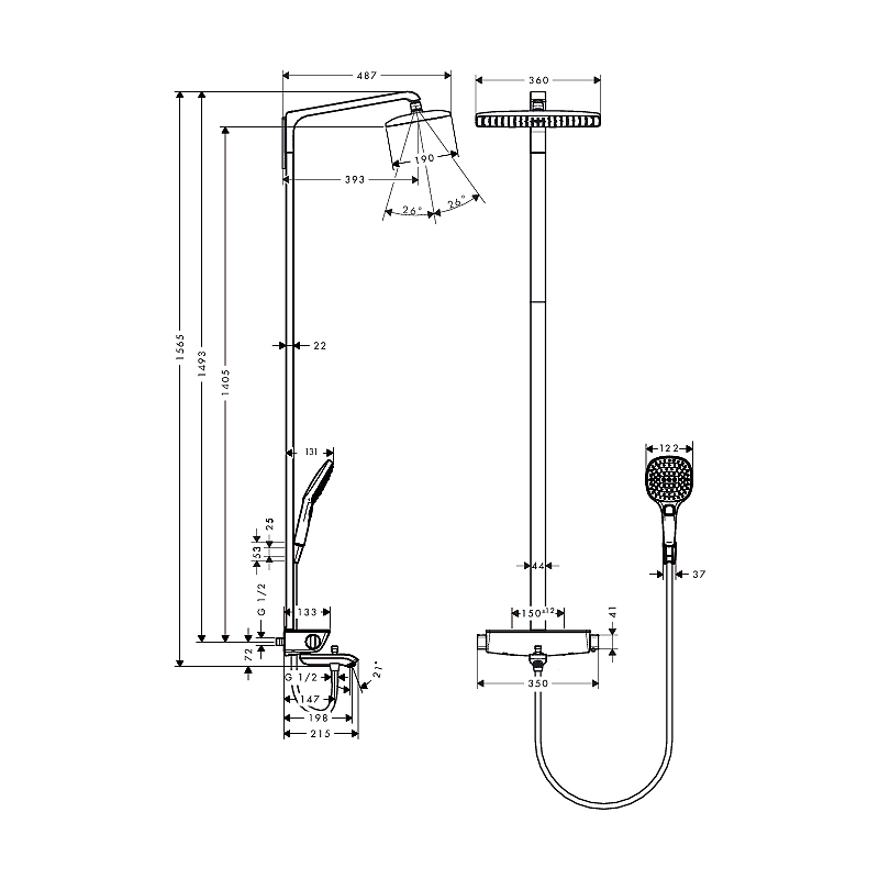 Takduschset Hansgrohe Raindance Select 360 Showerpipe med Ba Vit/Krom