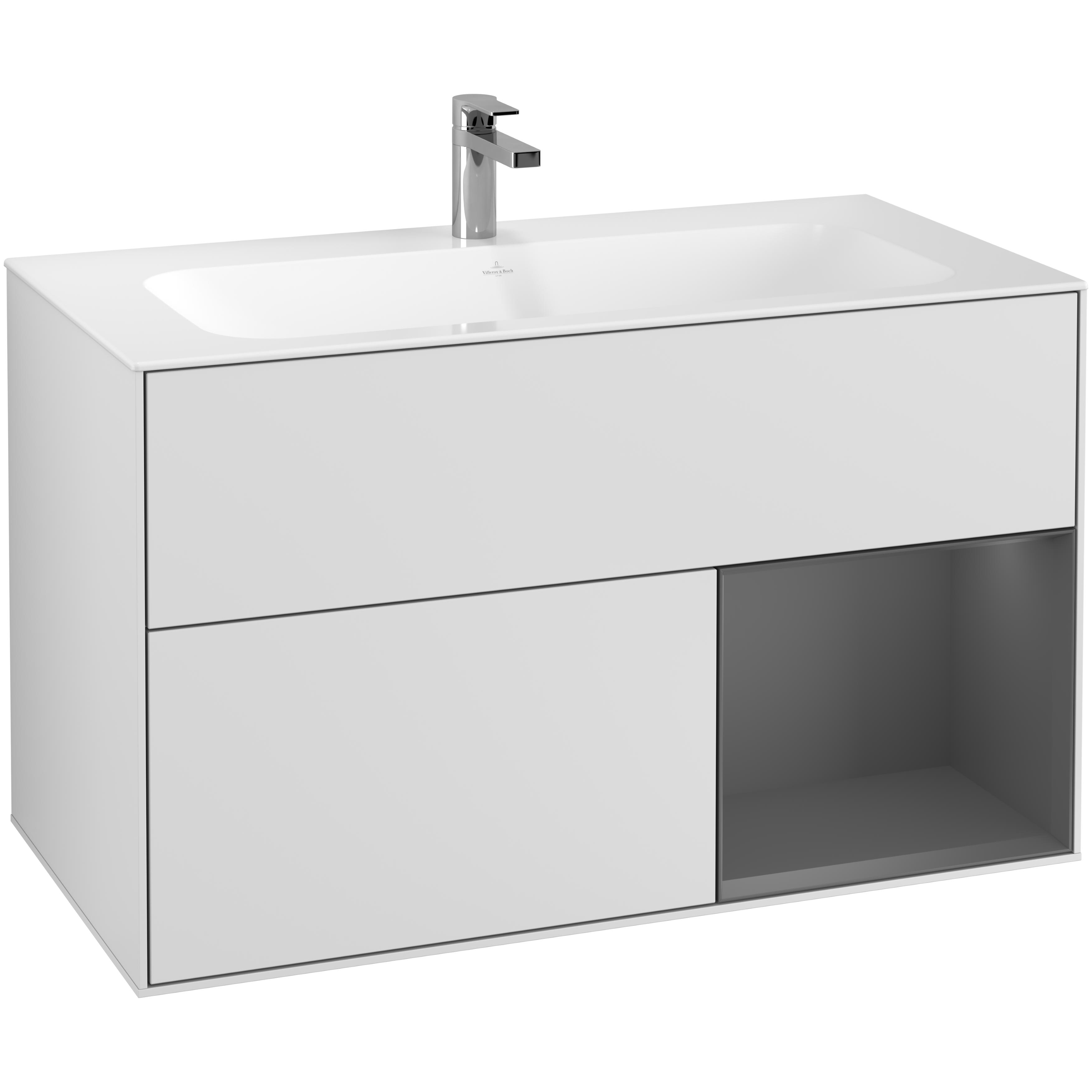 Tvättställsskåp Villeroy & Boch Finion F040GKMT Vit Mattlack/Antracitgrå Mattlack, Lucka Höger