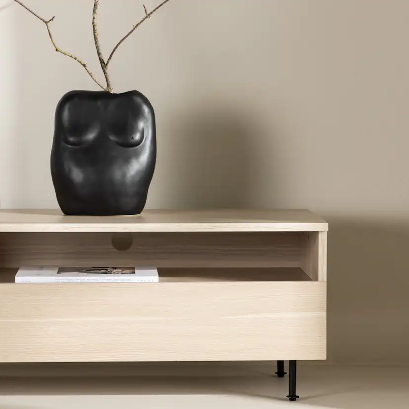 Navarra TV Bench - Matte black / Whitewash Vitpigmenterad Ek