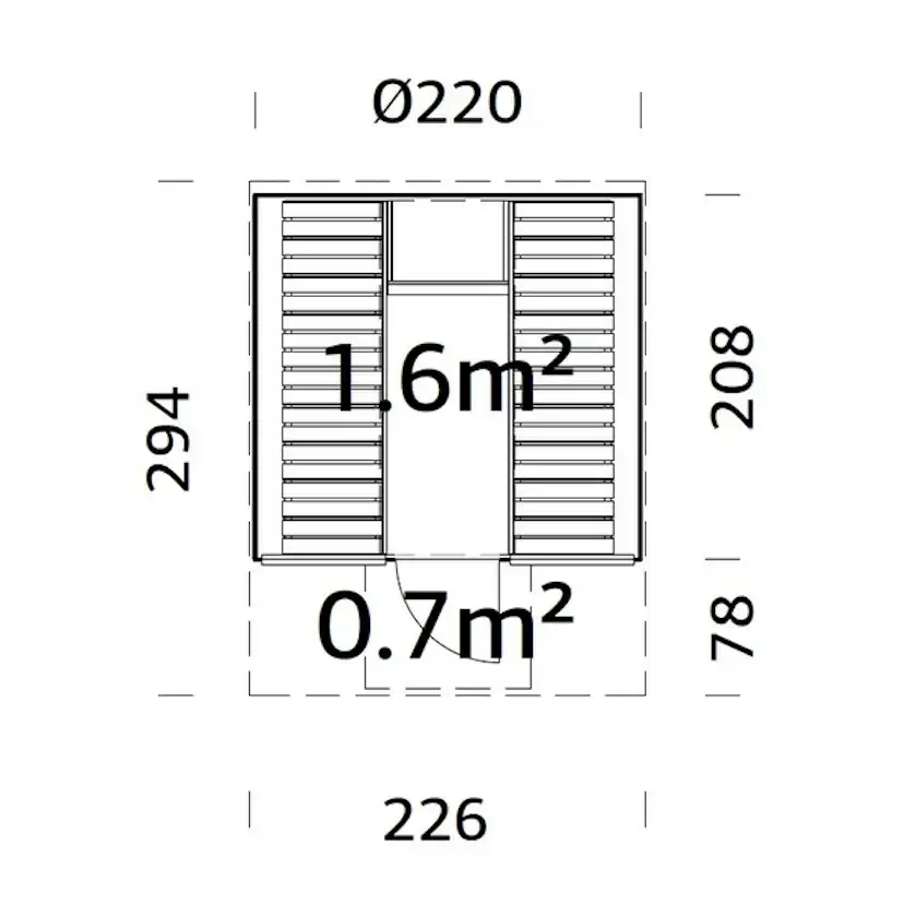 Bastutunna Palmako Anita 1,6, 0,7 m2 Med Glasvägg