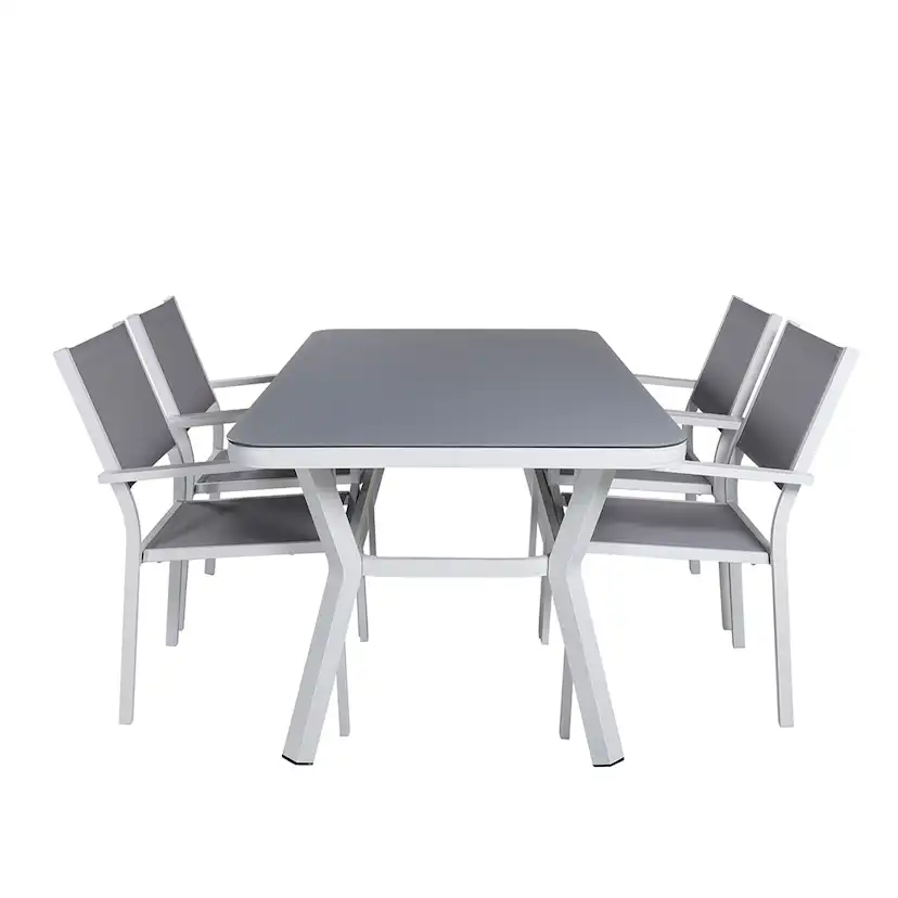 Matgrupp Venture Home Vyn Vit med 4 Curz Stapelbara Matstolar