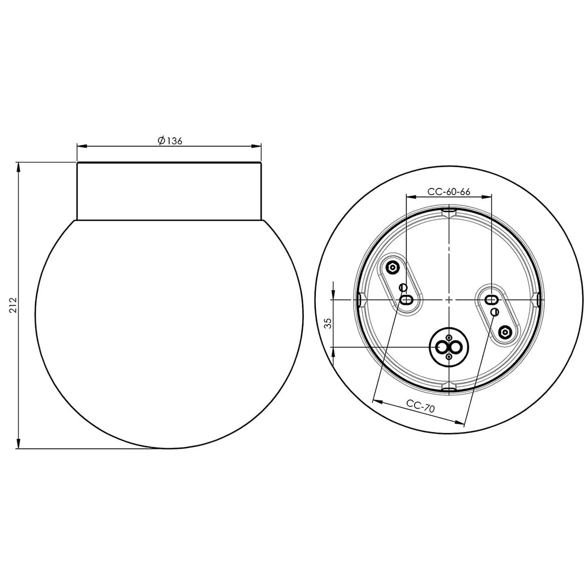 Vägg-/Taklampa Ifö Electric Classic Glob 200 Blank Rak IP44 E27