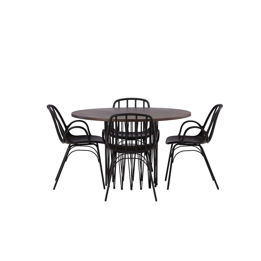 Matgrupp furniture/fashion Stone round Ø 120 cm med 4 Dyrön Stolar