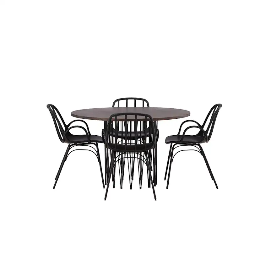 Matgrupp furniture/fashion Stone round Ø 120 cm med 4 Dyrön Stolar