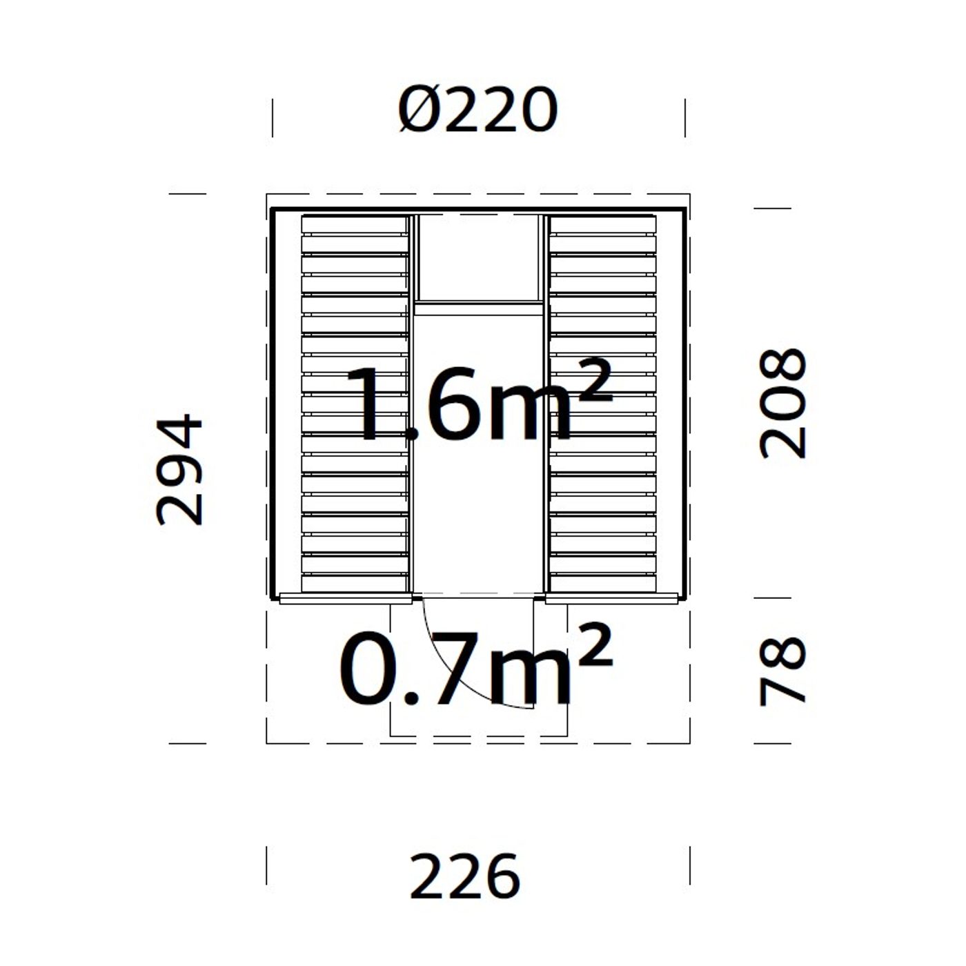 Bastutunna Palmako Anita 1,6, 0,7 m2 Med Glasvägg