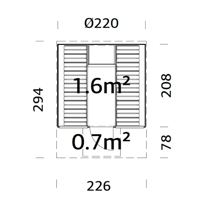 Bastutunna Palmako Anita 1,6, 0,7 m2 Med Glasvägg