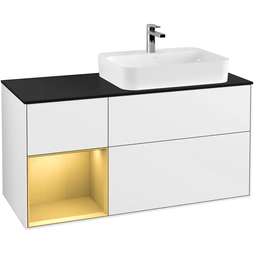 Tvättställsskåp Villeroy & Boch Finion med 3 Lådor Hylla och Bänkskiva för Ocentrerat Ytmonterat Tvättställ