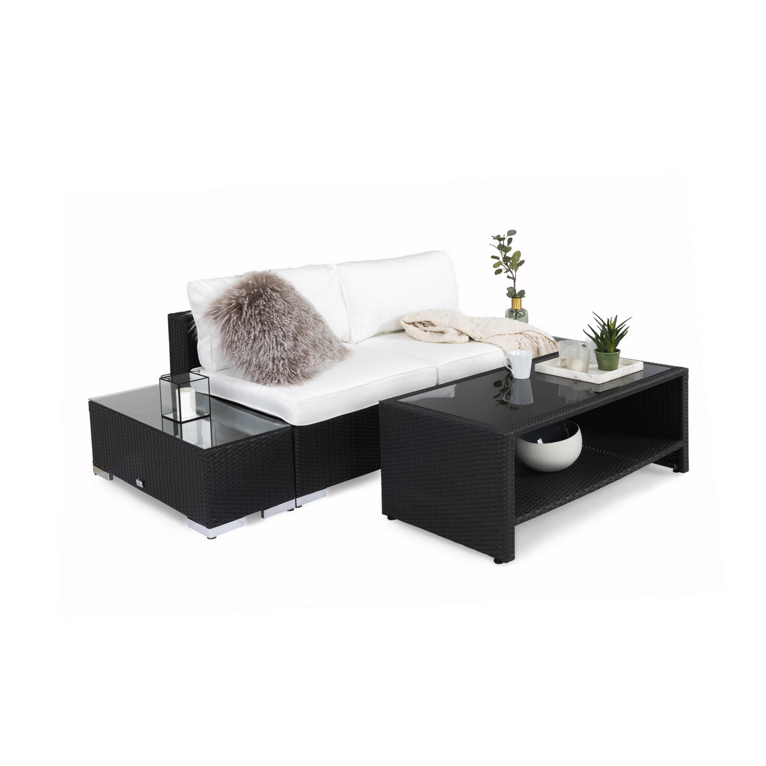 Loungegrupp Comfort Garden Bahamas 2-sits med Avslut och Bord med Hylla Utomhus