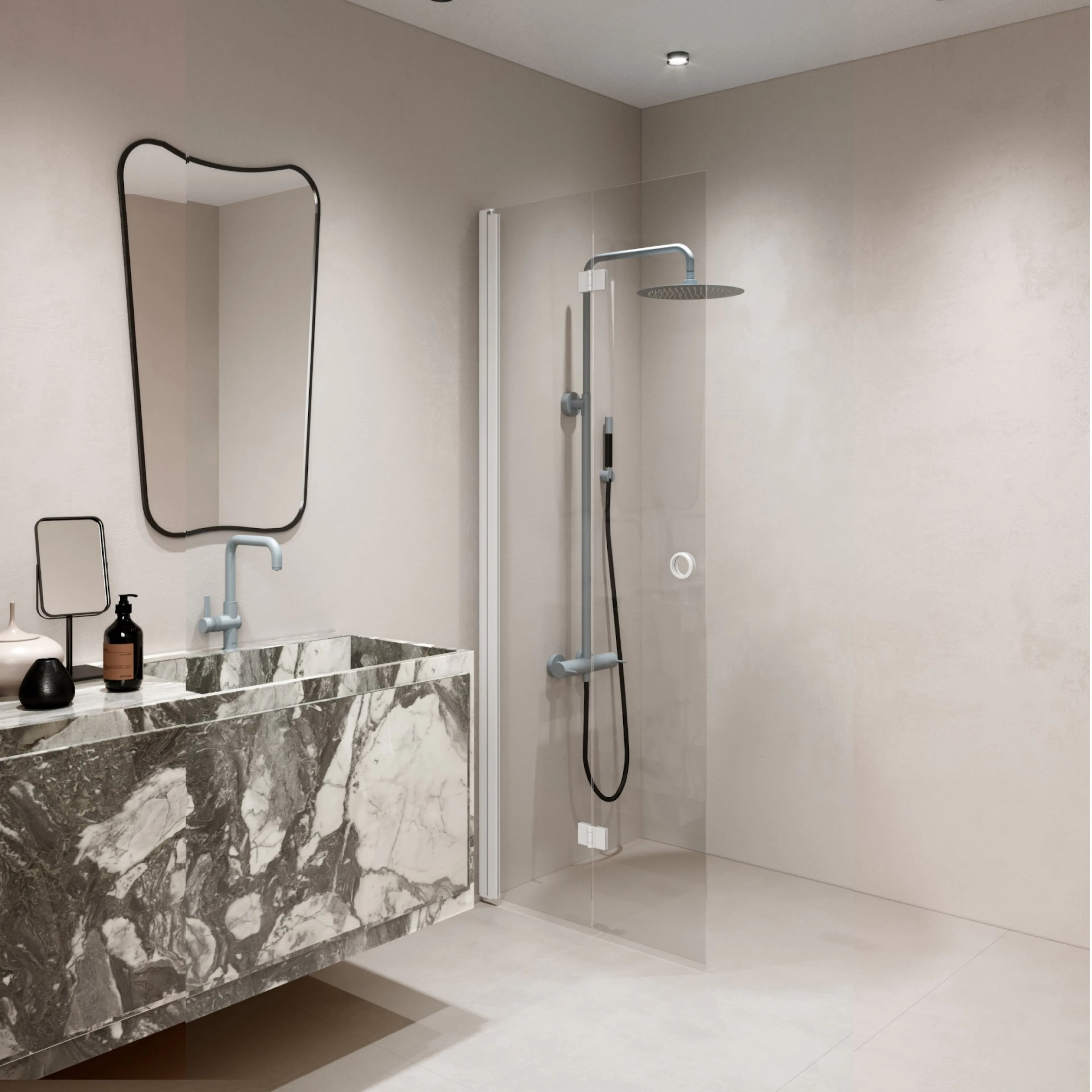 Forma 303 685x2025 mm, Klarglas, Vita Profiler