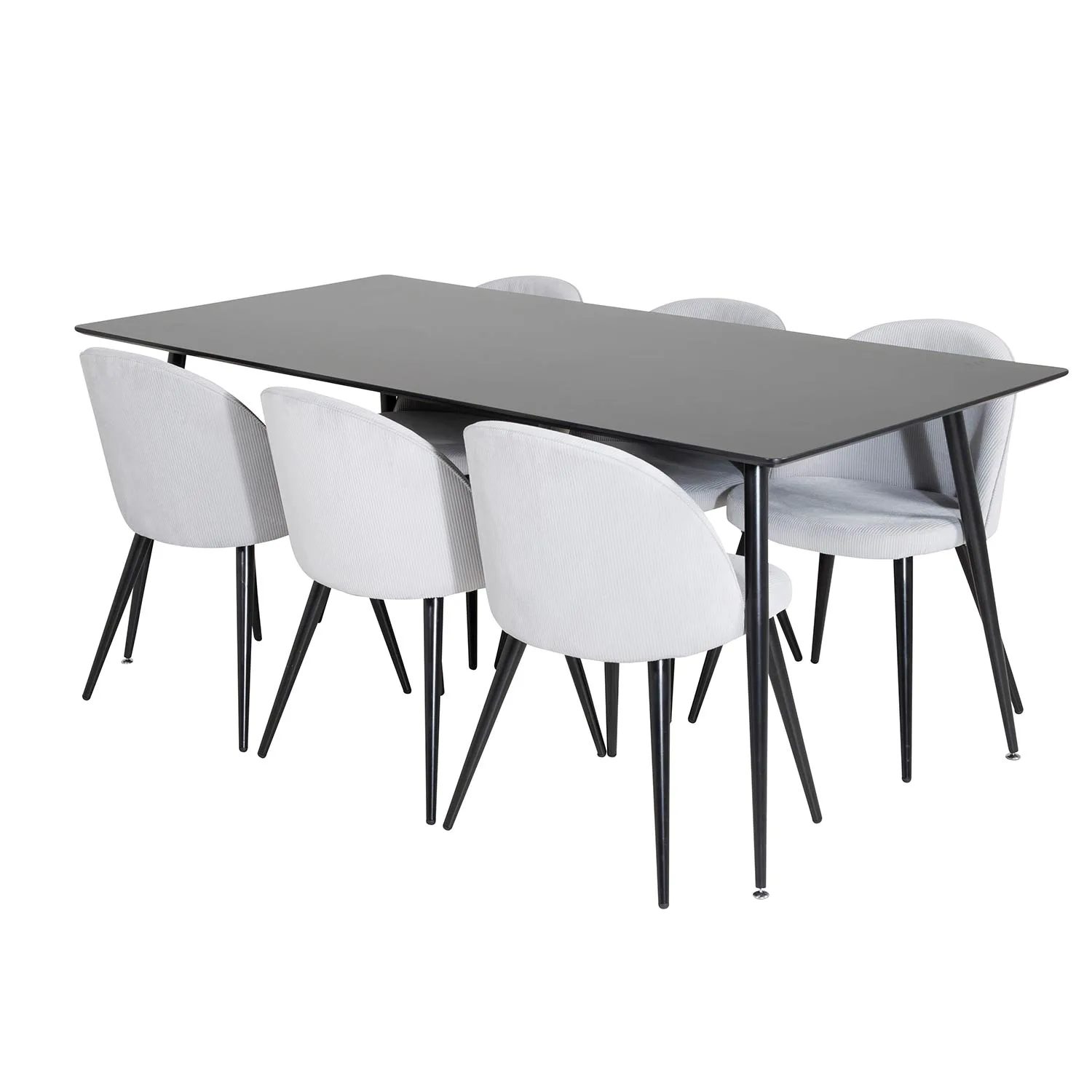 Silar Table- Black Melamine/Velvet Chair-Light Grey/Black_6 Svart/Grå
