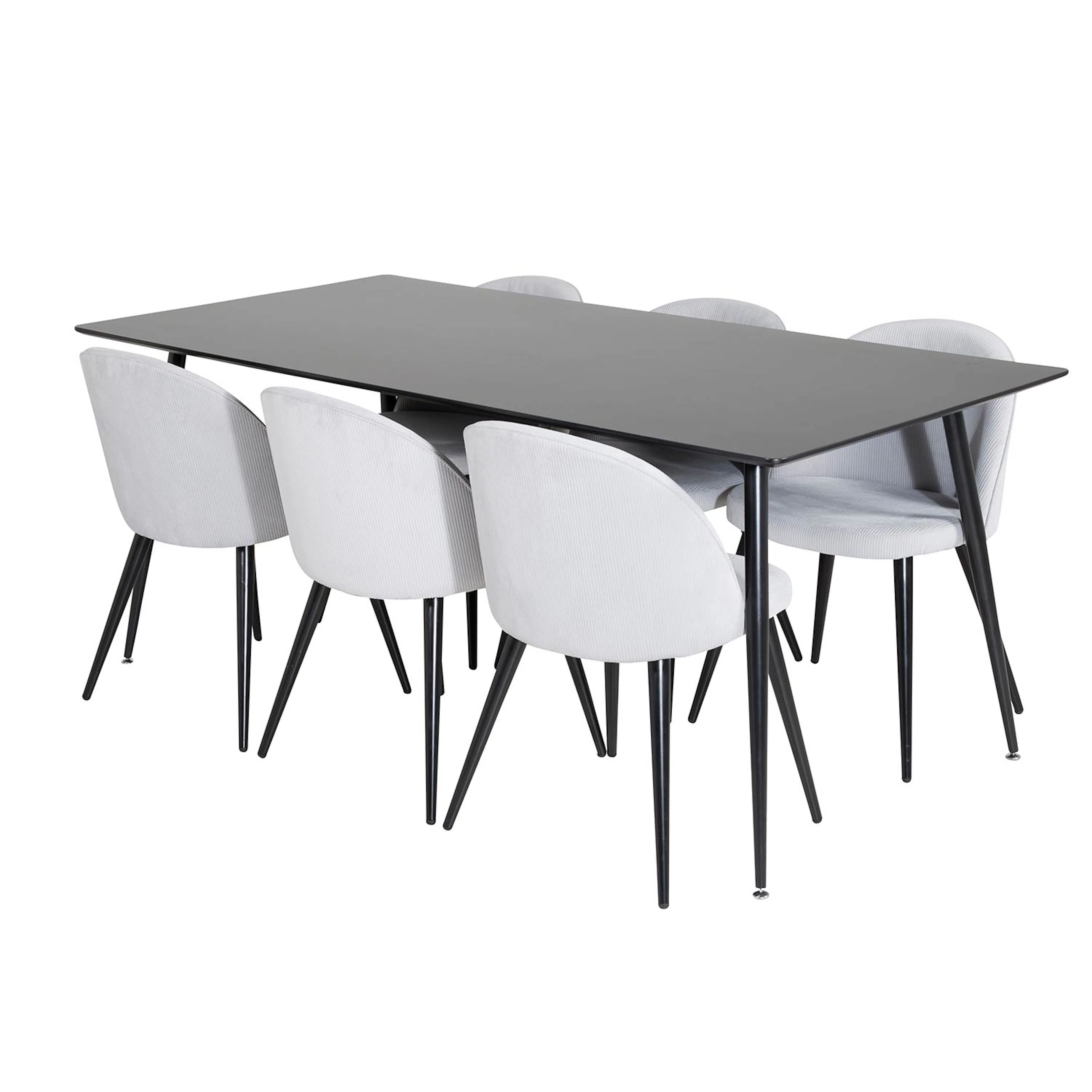 Silar Table- Black Melamine/Velvet Chair-Light Grey/Black_6 Svart/Grå