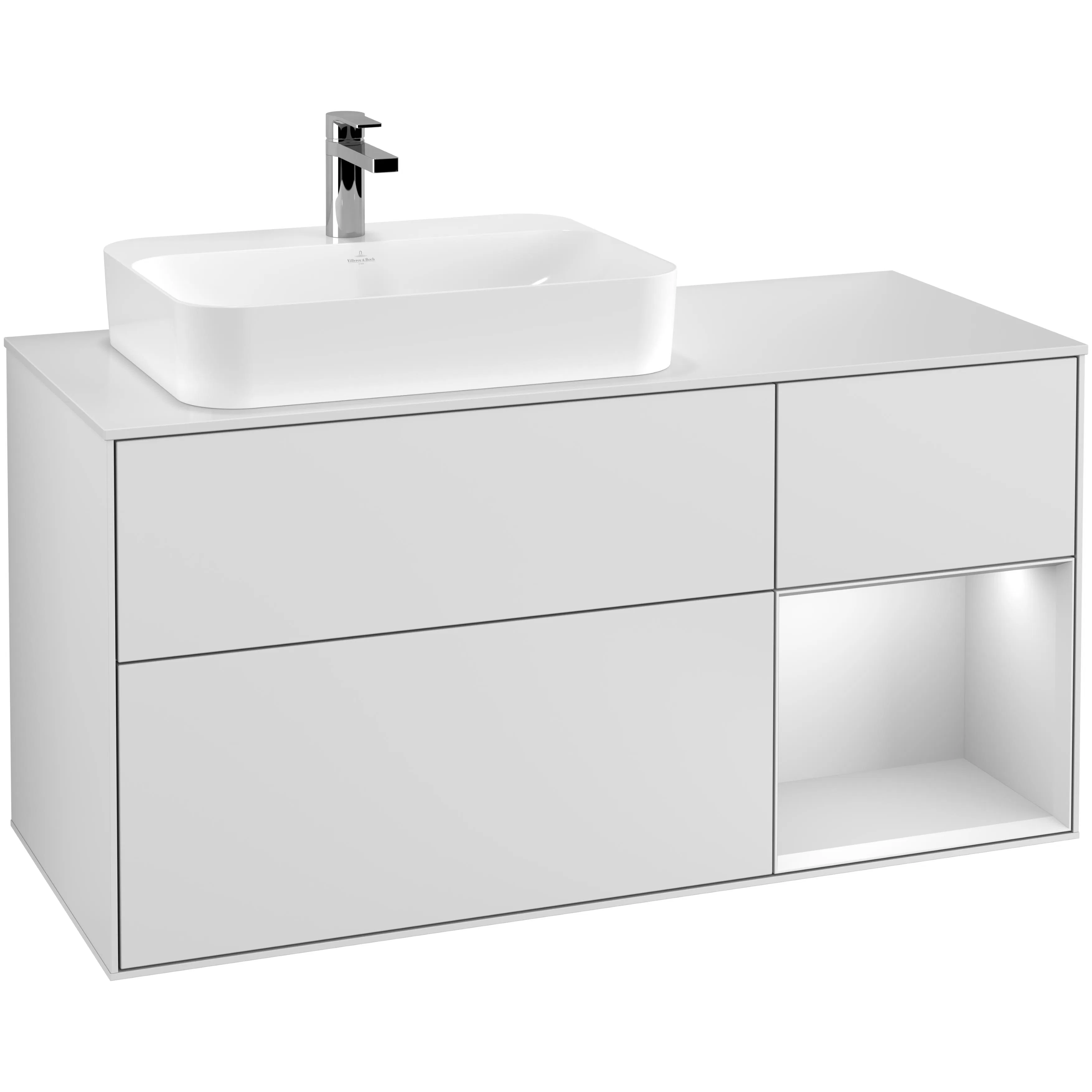 Tvättställsskåp Villeroy & Boch Finion med 3 Lådor Hylla och Bänkskiva för Ocentrerat Ytmonterat Tvättställ