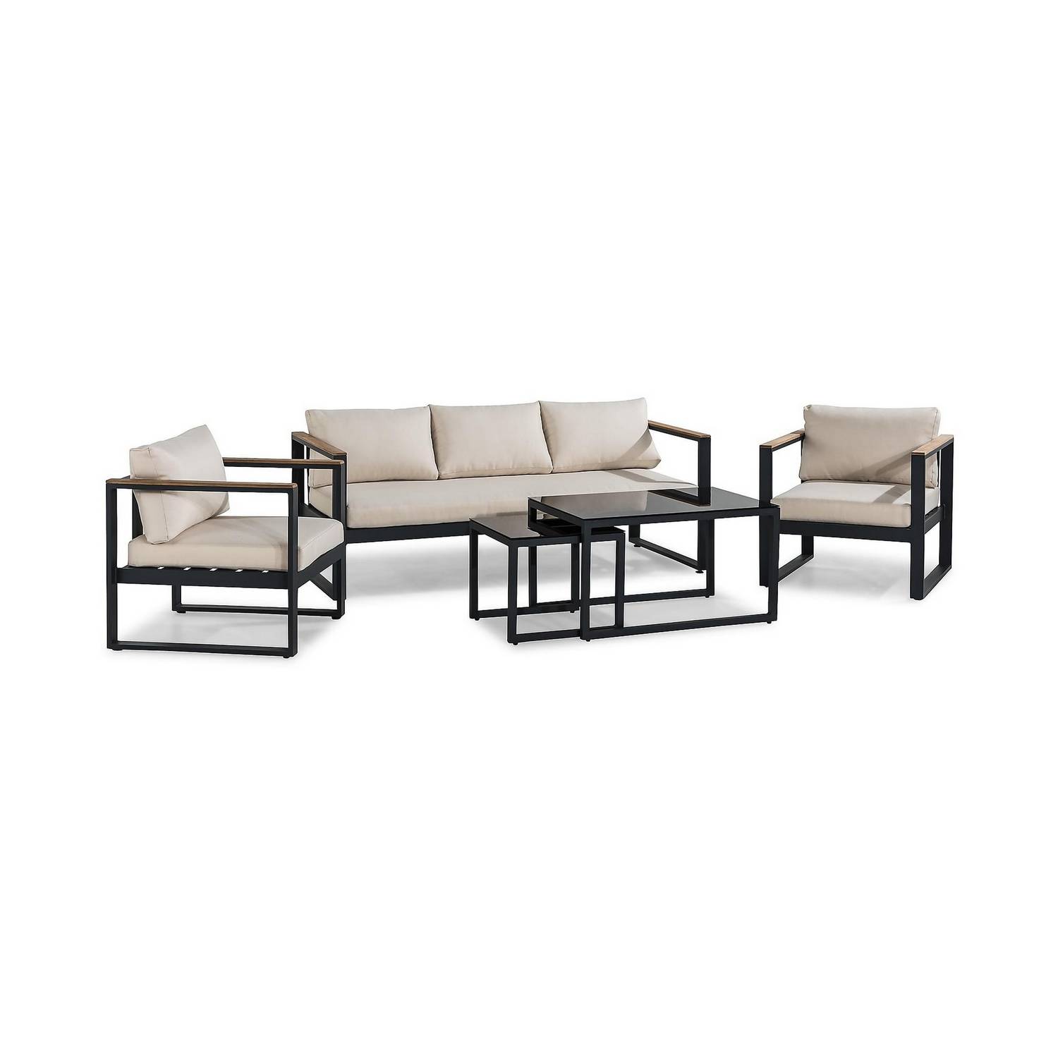 Loungegrupp deNoord Aspvik Soffgrupp Svart med Beige dynor