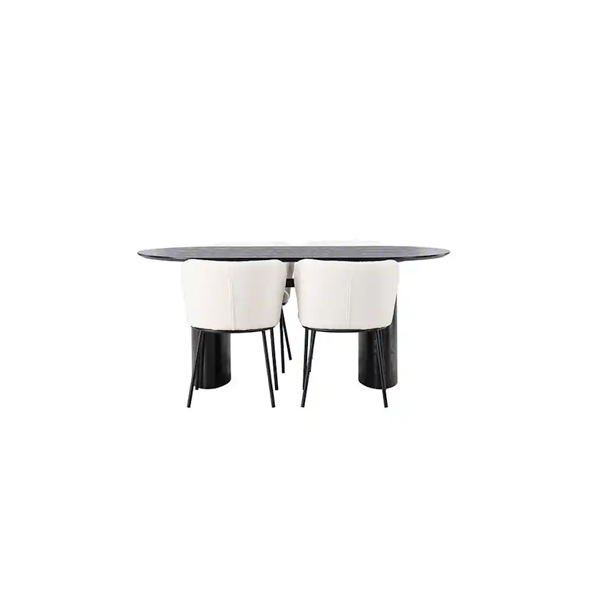 Matgrupp Venture Home Isolde Ovalt Matbord 180 cm & 4 Edina Stolar i Vit Boucle