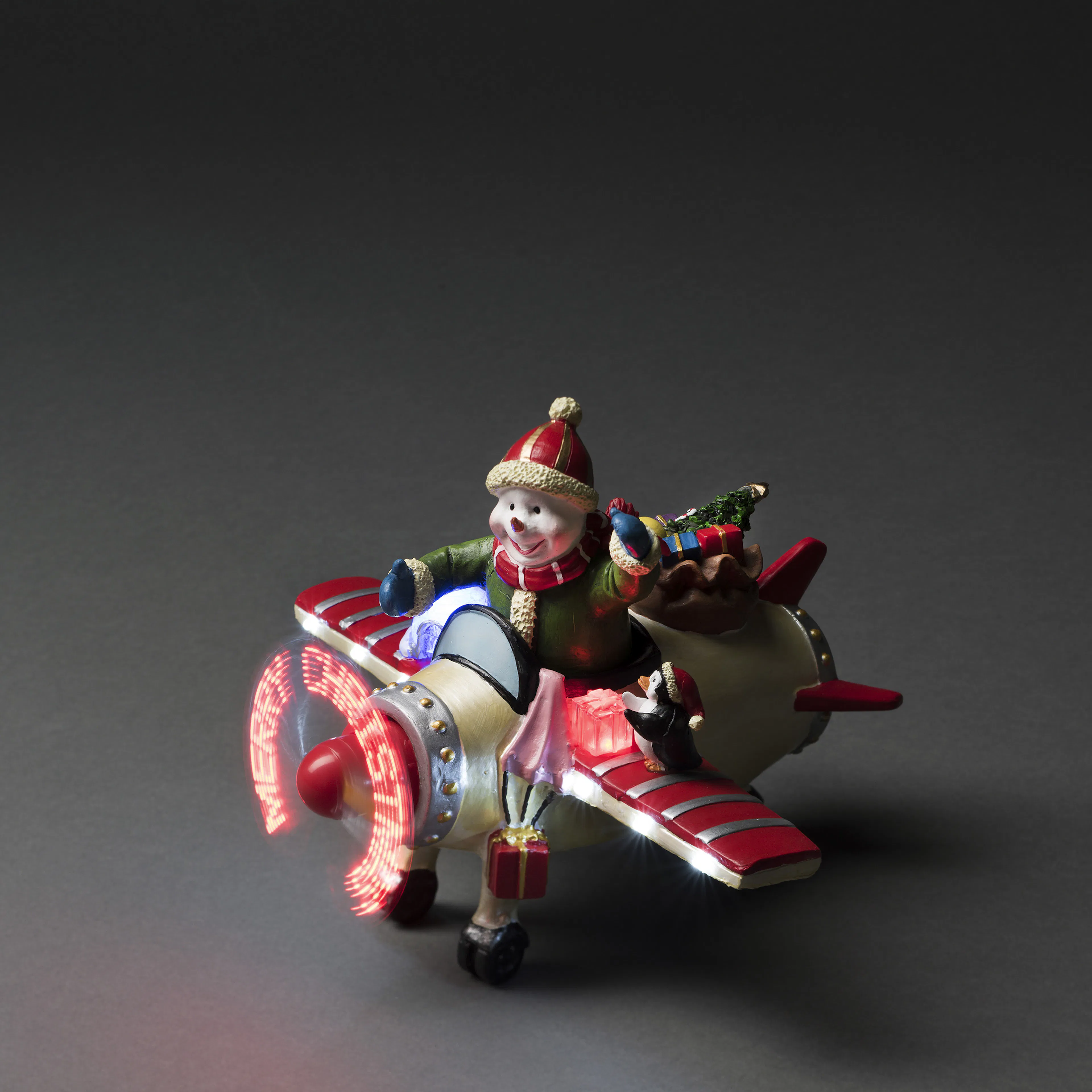 Juldekoration Gnosjö Konstsmide Fiberoptiskt Flygplan Snögubbe