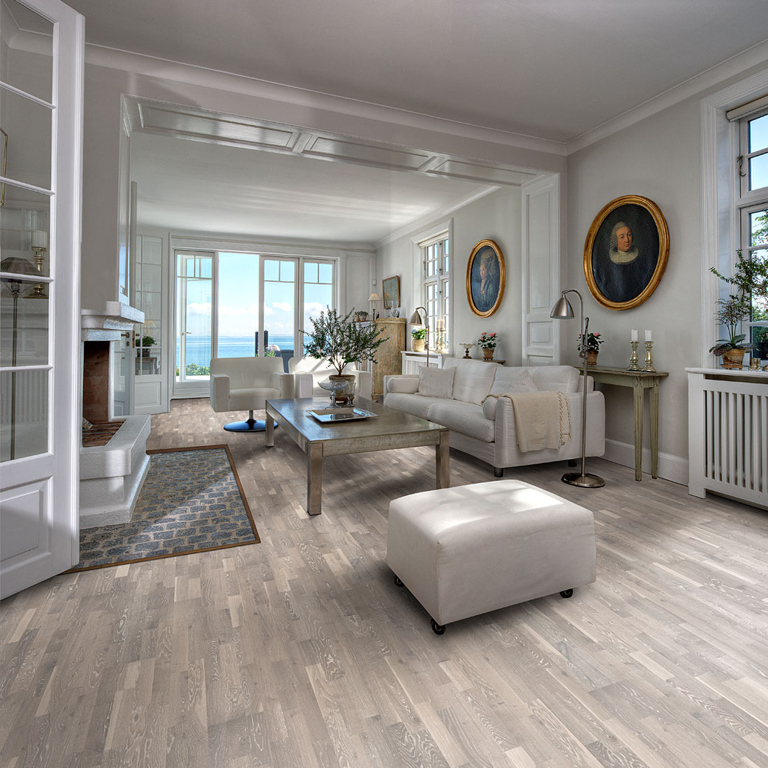Parkettgolv Kährs Limestone Vit Mattlackad Borstad Ek 3-stav_NEW