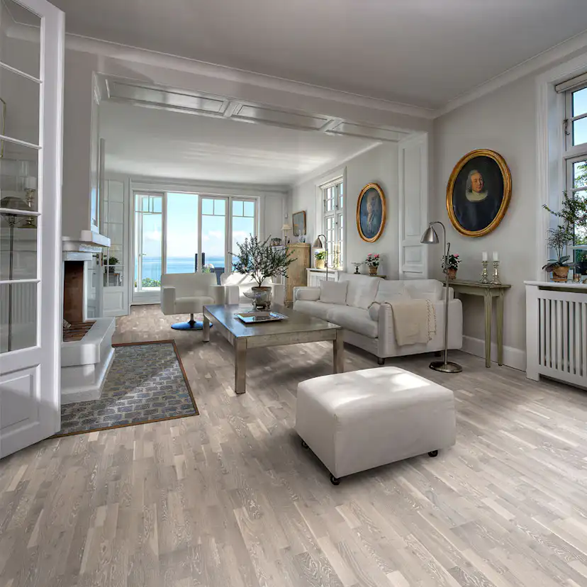 Parkettgolv Kährs Limestone Vit Mattlackad Borstad Ek 3-stav_NEW