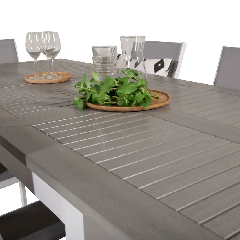 Albany Dining Table 152/210*90 - White Alu / Grey Aintwood+P Vit/Grå