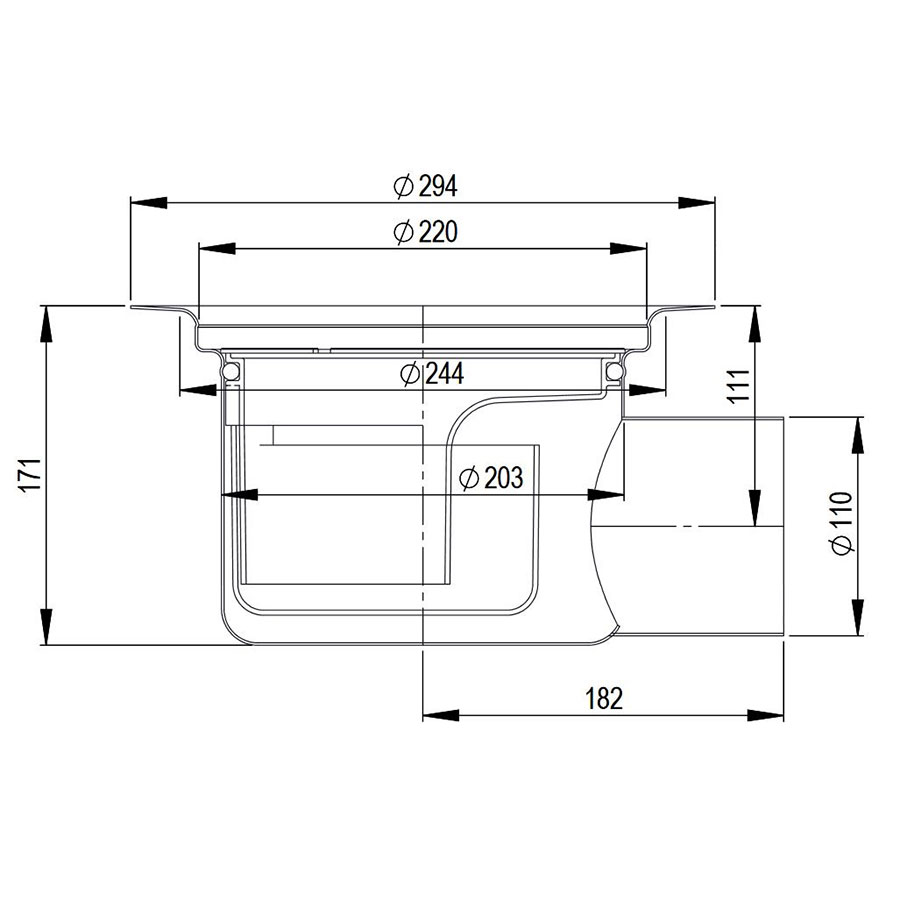 Golvbrunn Purus Bigg 110 R Ø220 mm