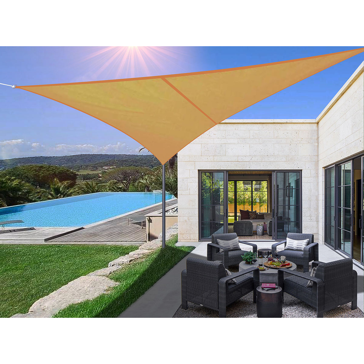 Solsegel triangel 3,6x3,6x3,6-Beige Beige, 3,6x3,6