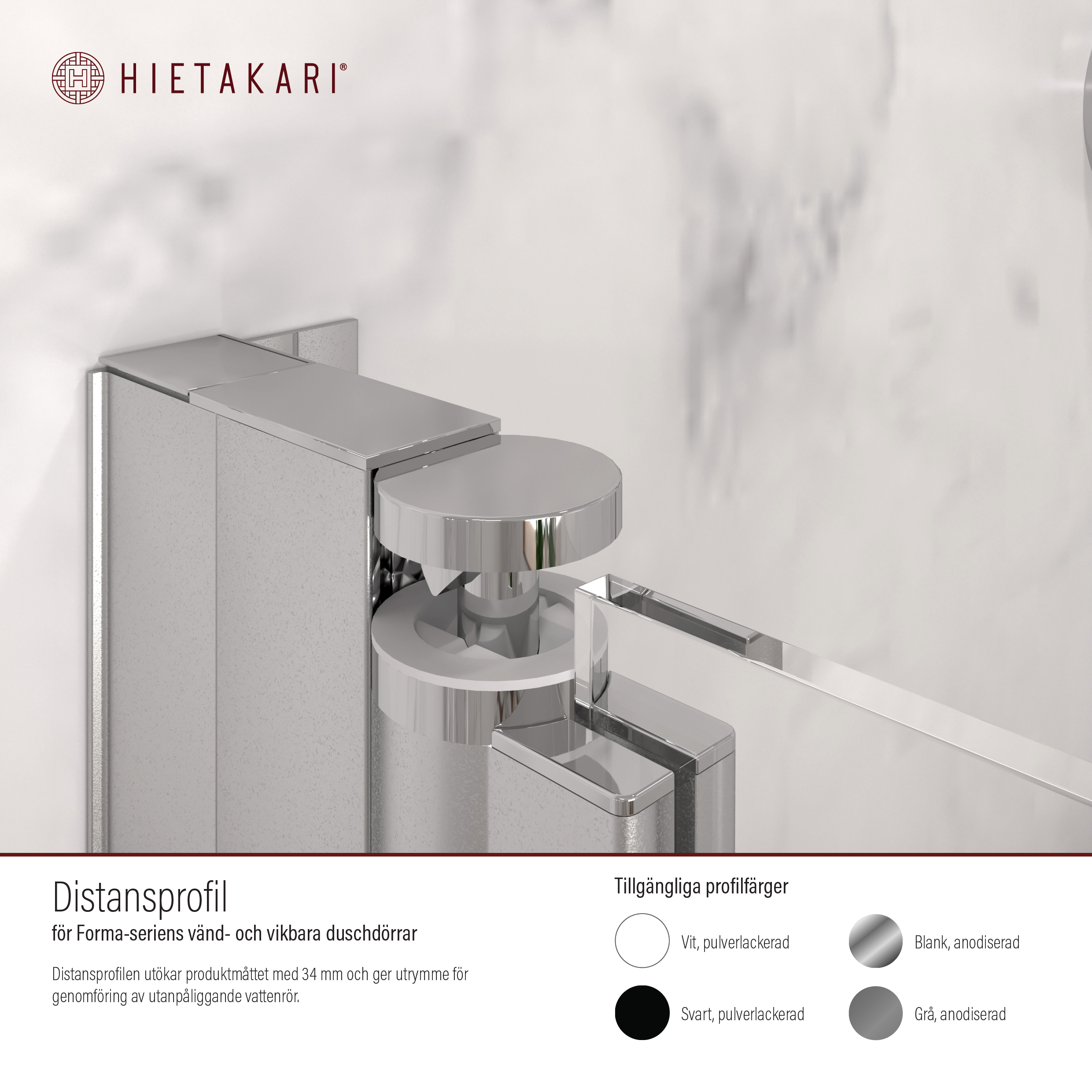 Distansprofil Hietakari för Duschvägg Forma Vändbar/Vikbar Anodiserad Grå