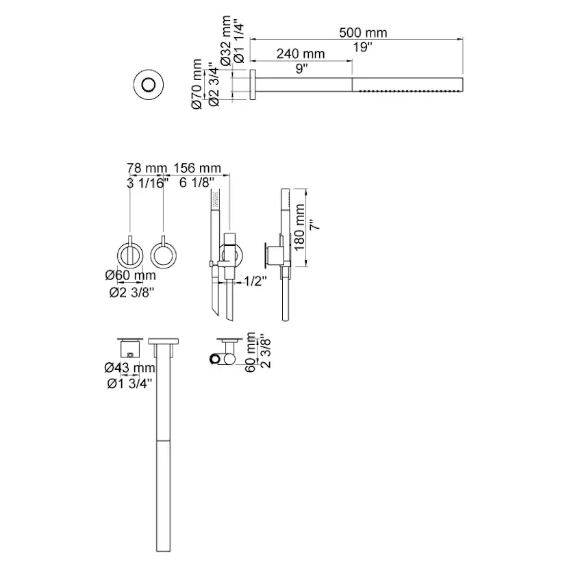 Takduschset Vola 2471-081ST för Inbyggnad