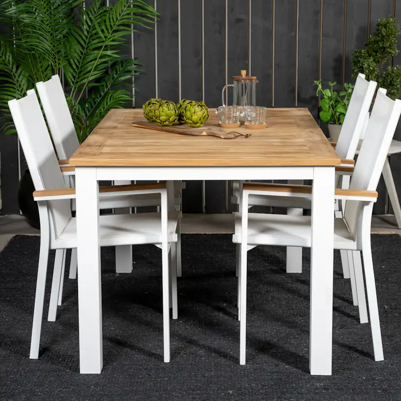 Panama Dining Table 152/210*90 - White Alu / Teak+Texas Arm Blanka Ben