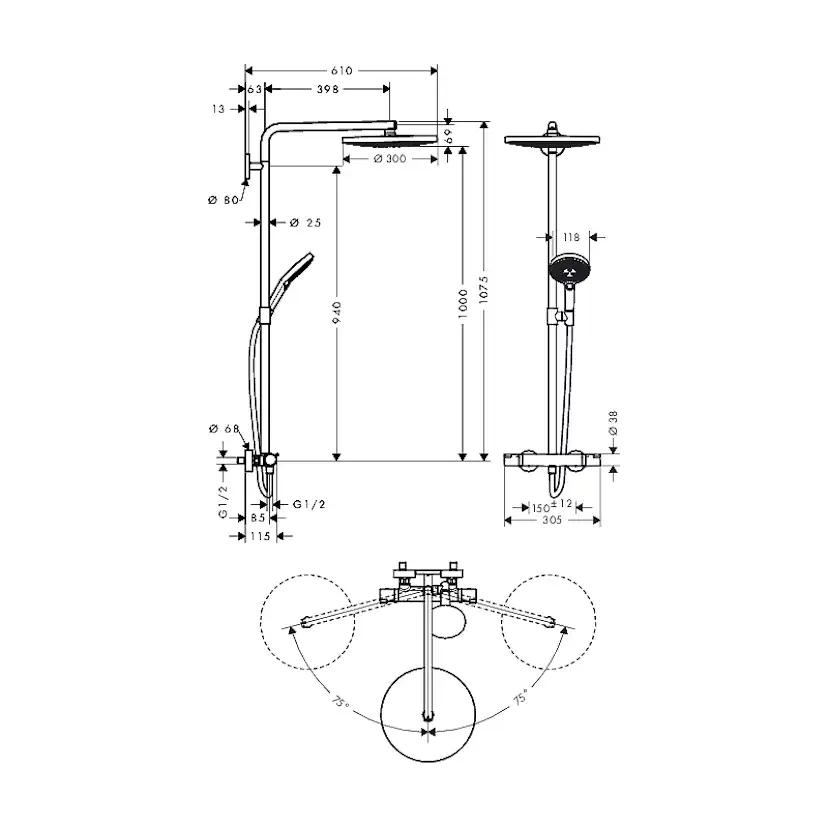 Takduschset Hansgrohe Raindance Select 300 2jet