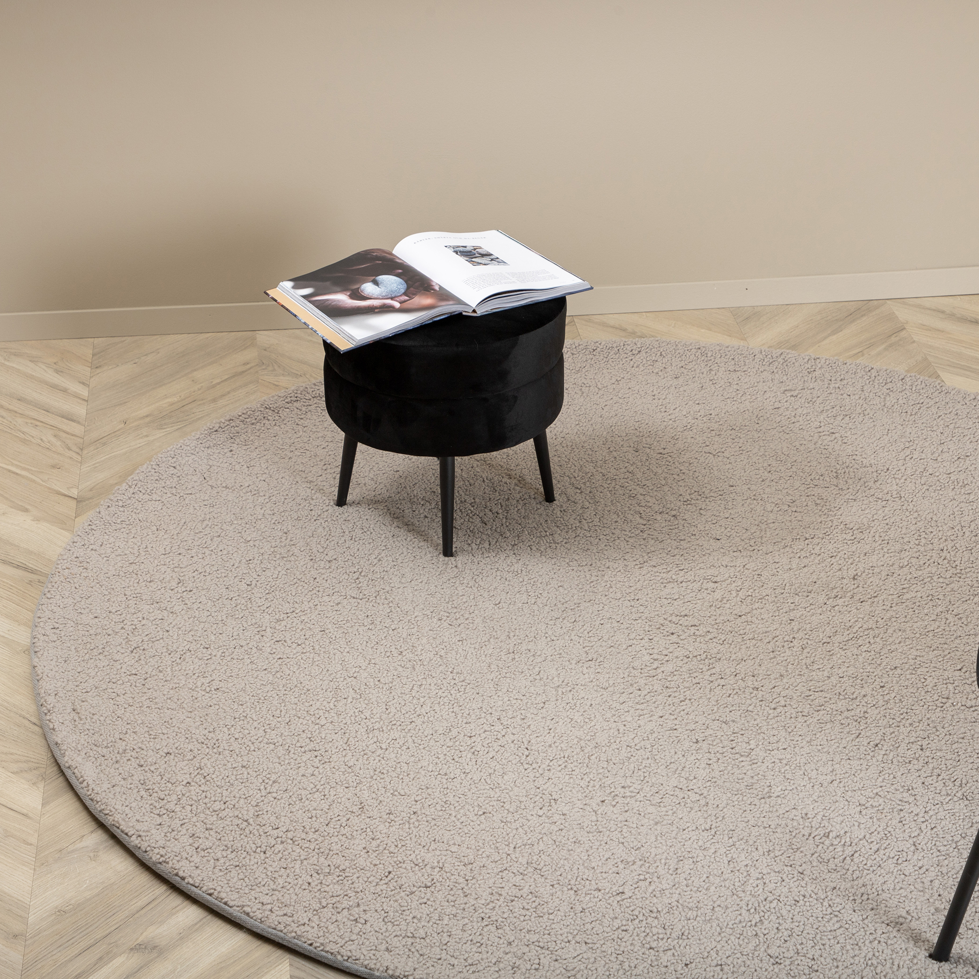 Teddy Round Polyester Carpet - 200*200- Grey Grå
