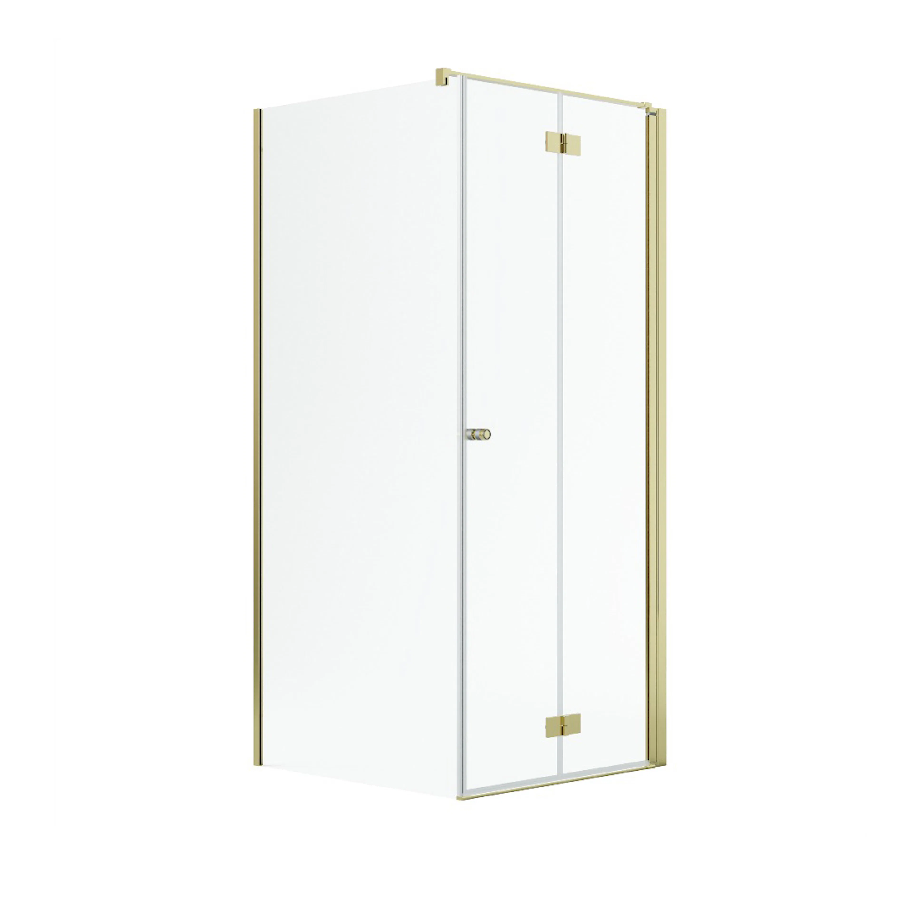 Noma 195 fast vägg med vikdörr, 800 mm vänster 6 mm glas, mä 780x780 mm, Polerad Mässing