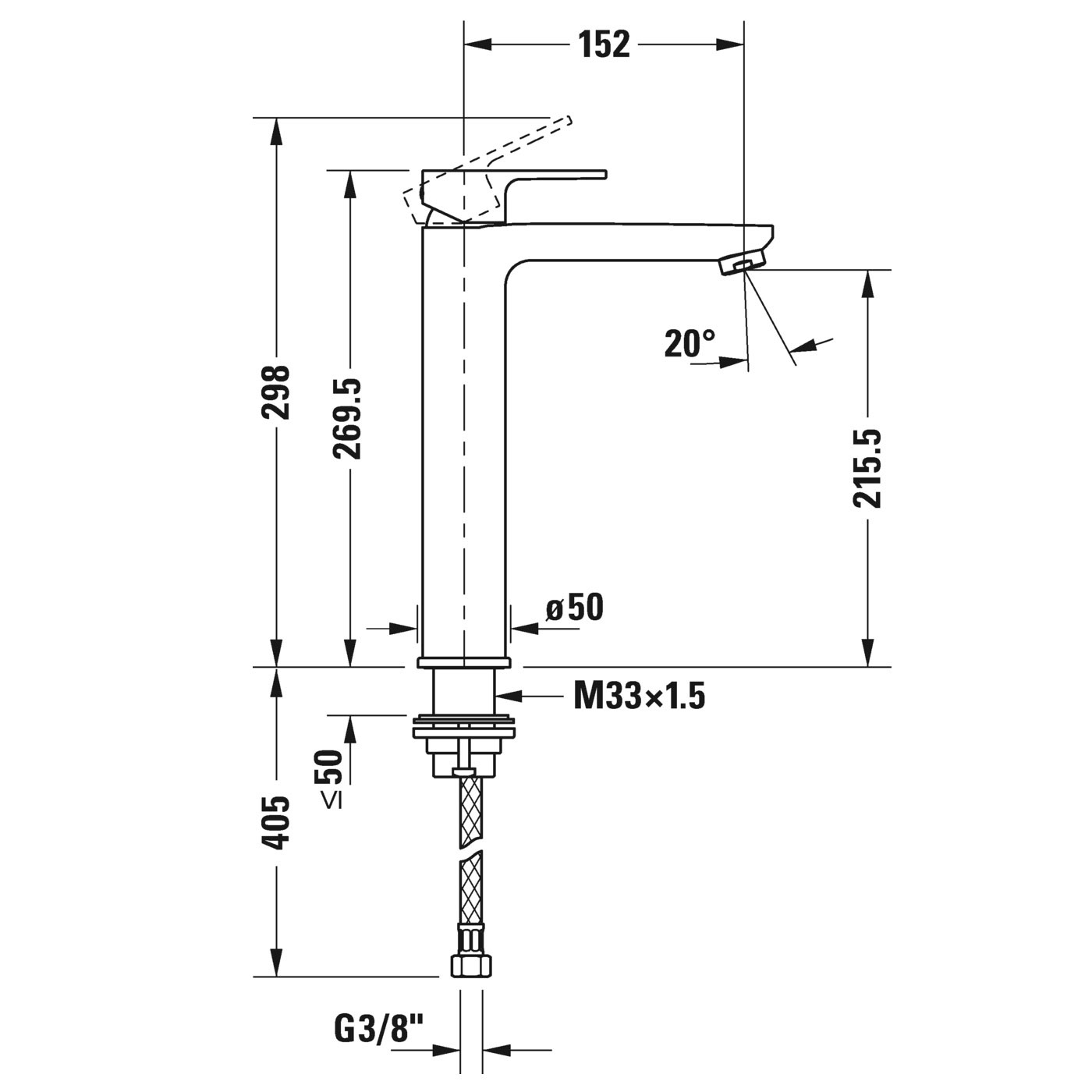 Tvättställsblandare Duravit B.3 Large Höjd: 269,5 mm