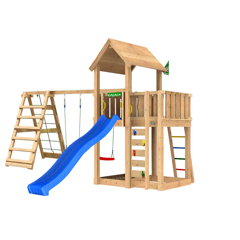 Lektorn Jungle Gym Cottage 2.1 Klättermodul Blå Rutschkana & Sand