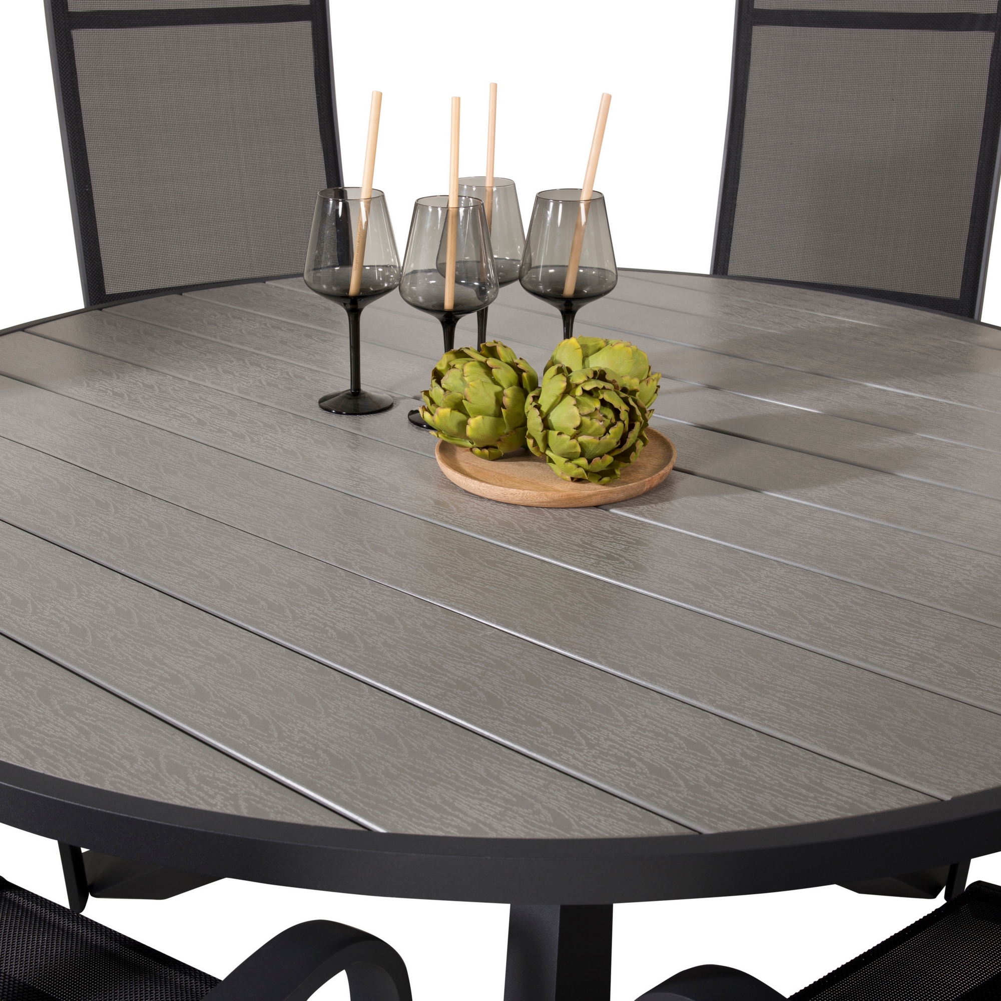 Parma - Table ø 140 - Svart Alu /Grey Aintwood+Copacabana Re Svart/Grå