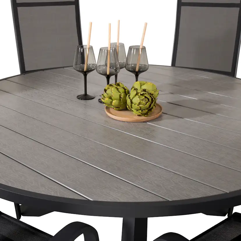 Parma - Table ø 140 - Svart Alu /Grey Aintwood+Copacabana Re Svart/Grå