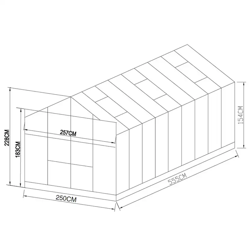 Växthus 14m2, glas, pc-tak, 6 fönster, Svart Svart