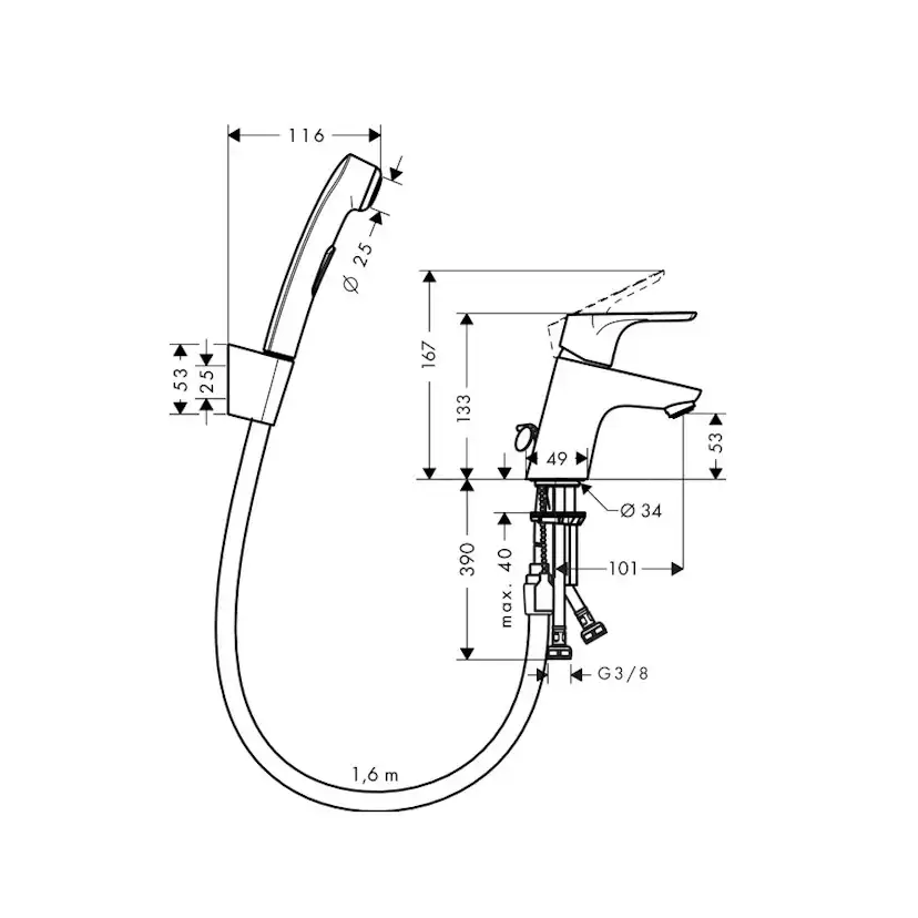Tvättställsblandare Hansgrohe Focus 70 med Bidette