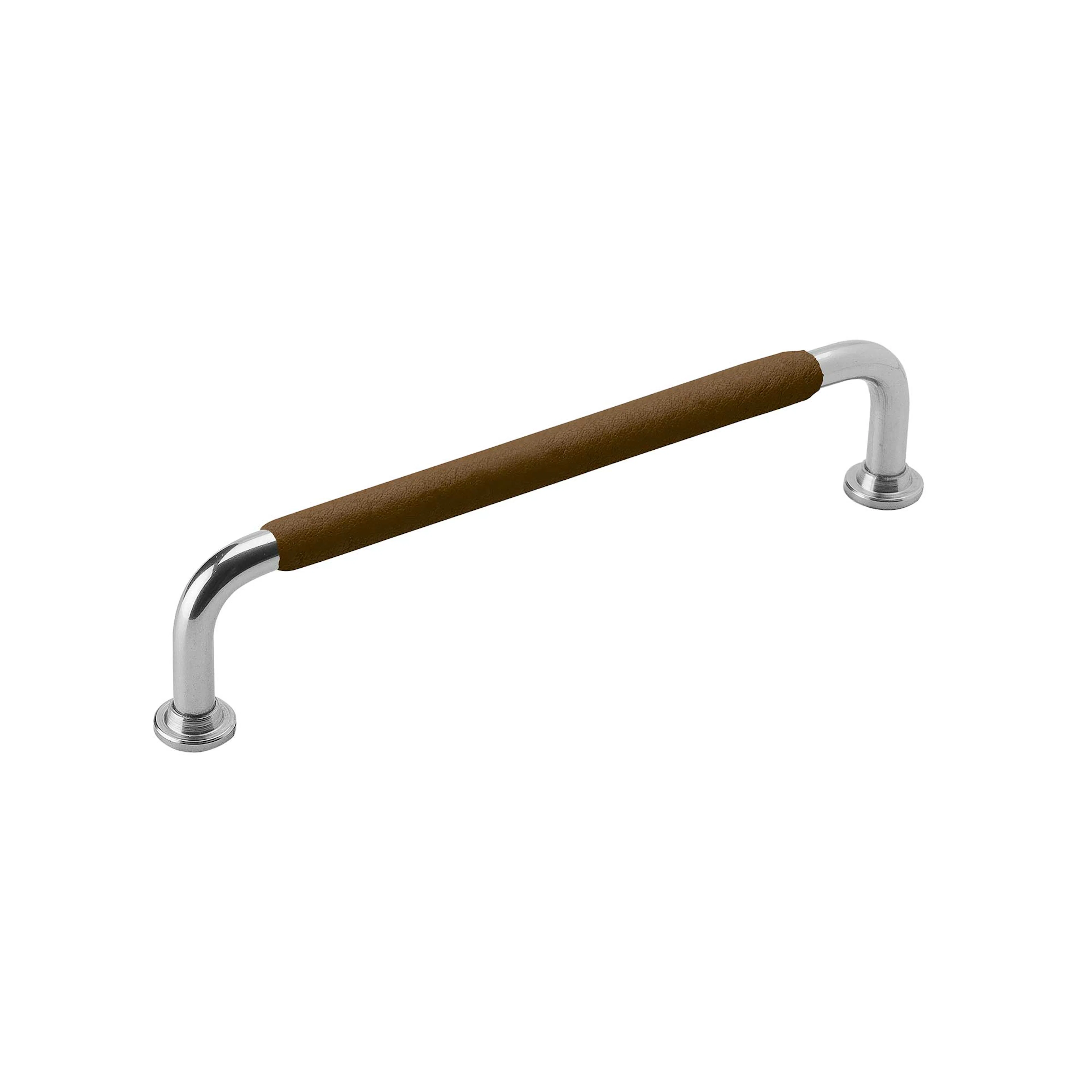 Handtag 1353-128 förnicklad/lädersvept brun Förnicklad, L: 142 mm
