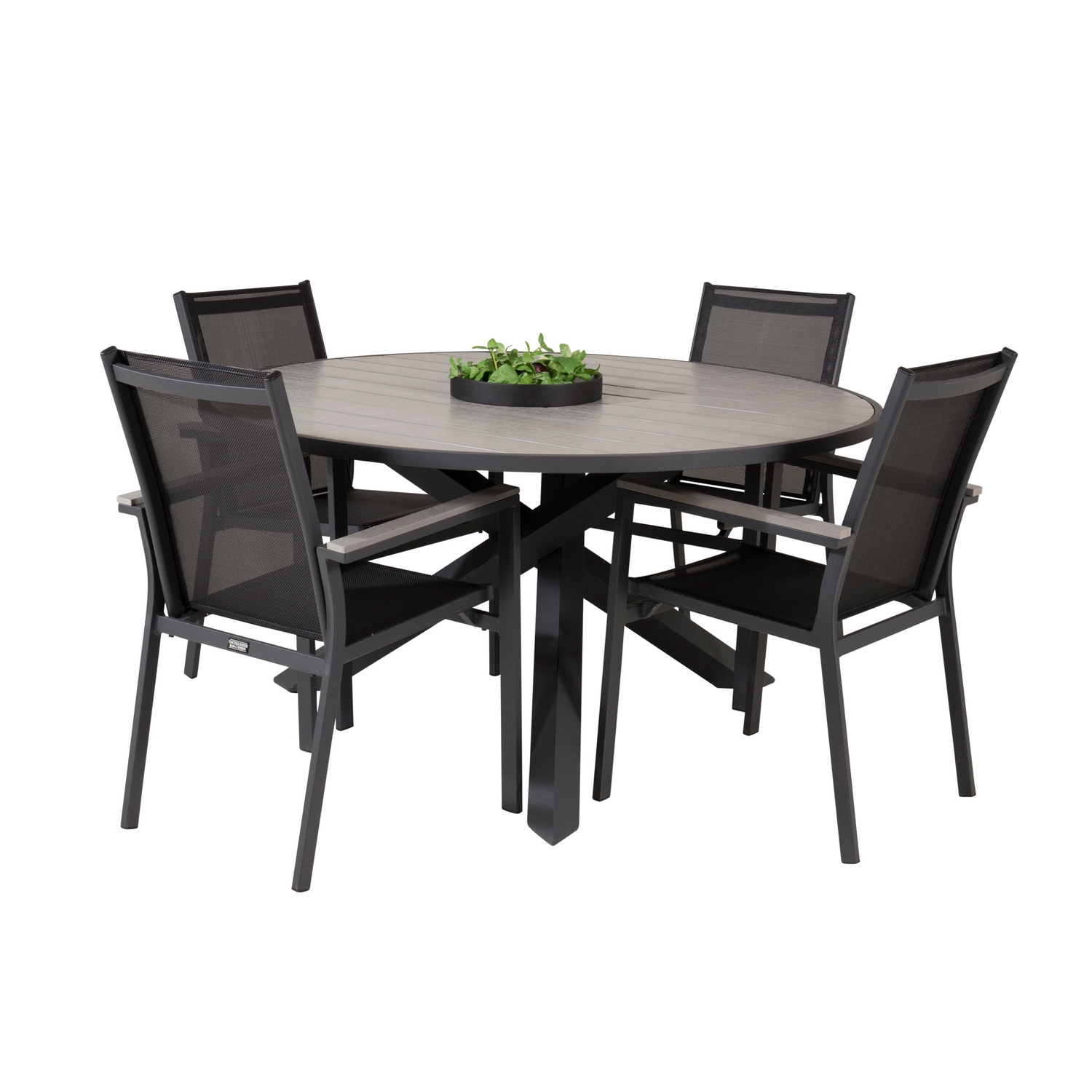Parma - Table ø 140 - Svart Alu /Grey Aintwood+Parma Arm Cha Svart/Grå