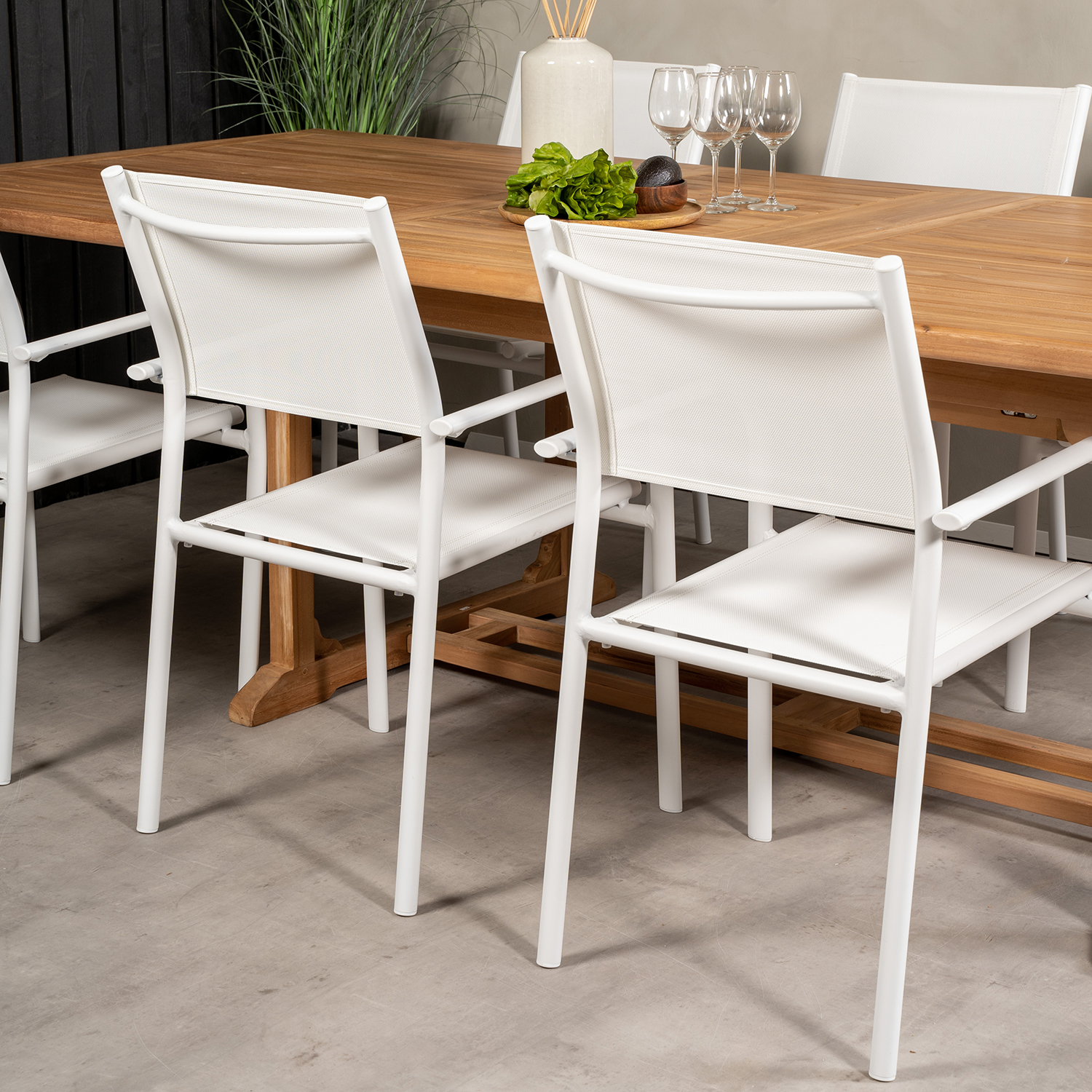 Matgrupp Venture Home Kenya 195-295x110 Teak med 6 Santorini Karmstolar