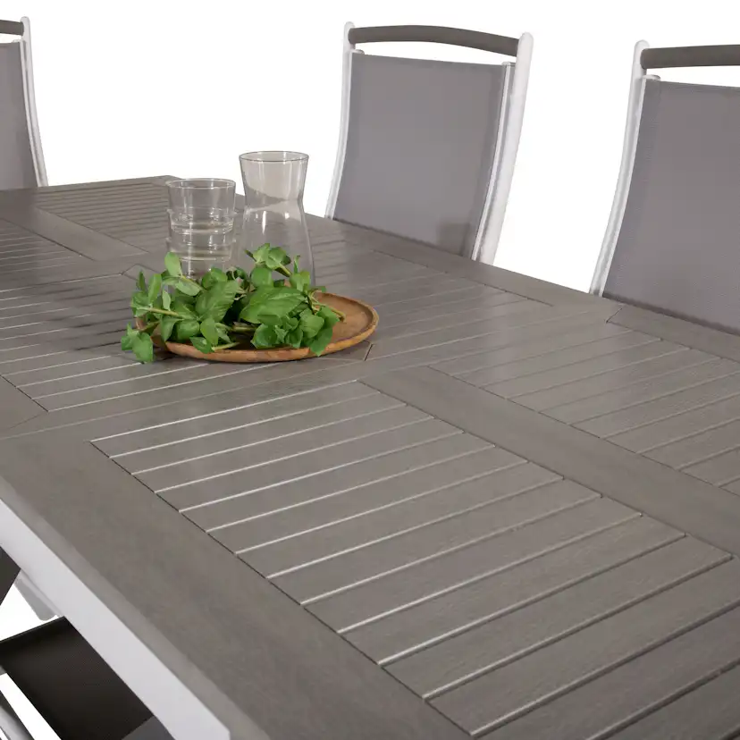 Albany Dining Table 152/210*90 - White Alu / Grey Aintwood+A Grå