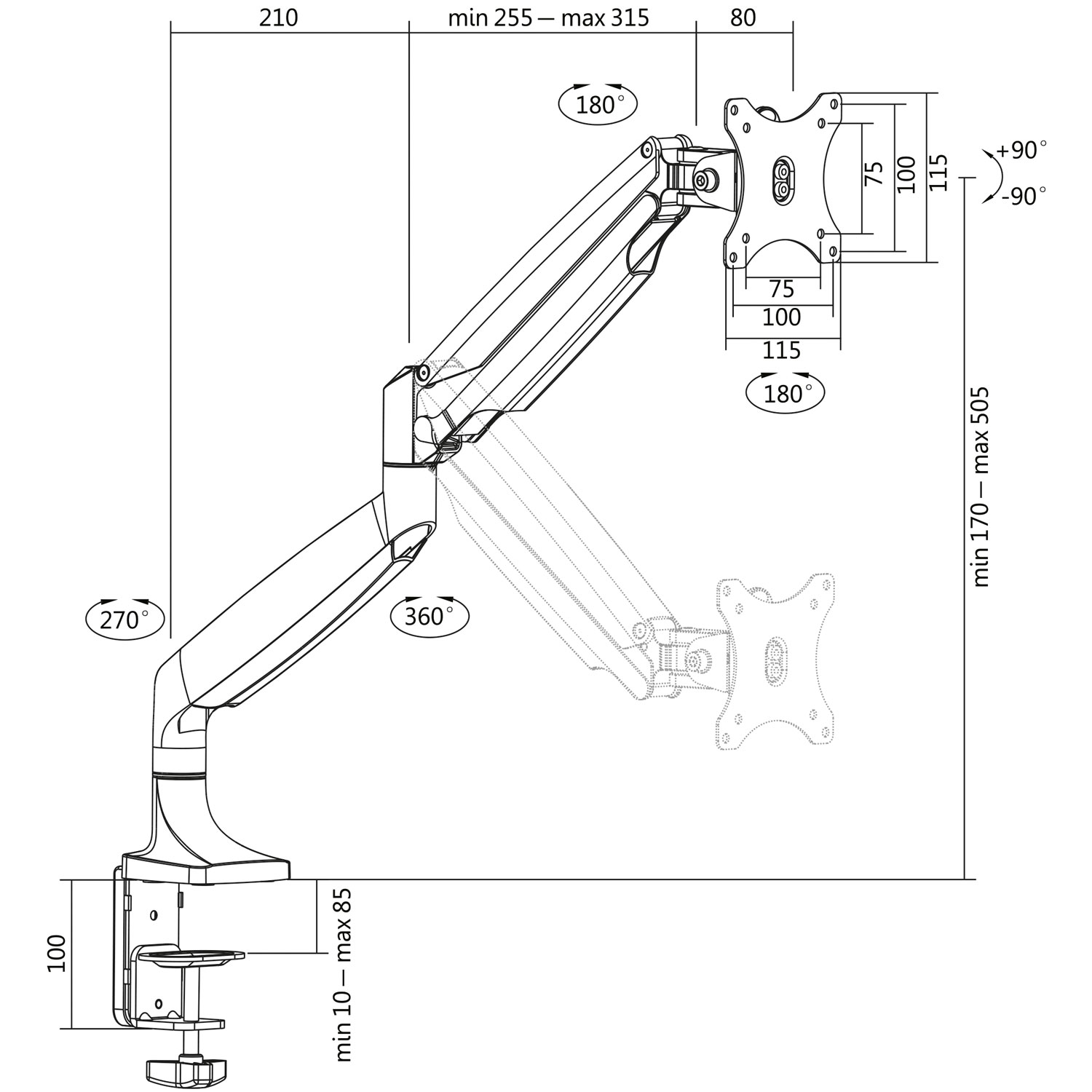 Monitorarm LogiLink 13-32 tum Gas Alu