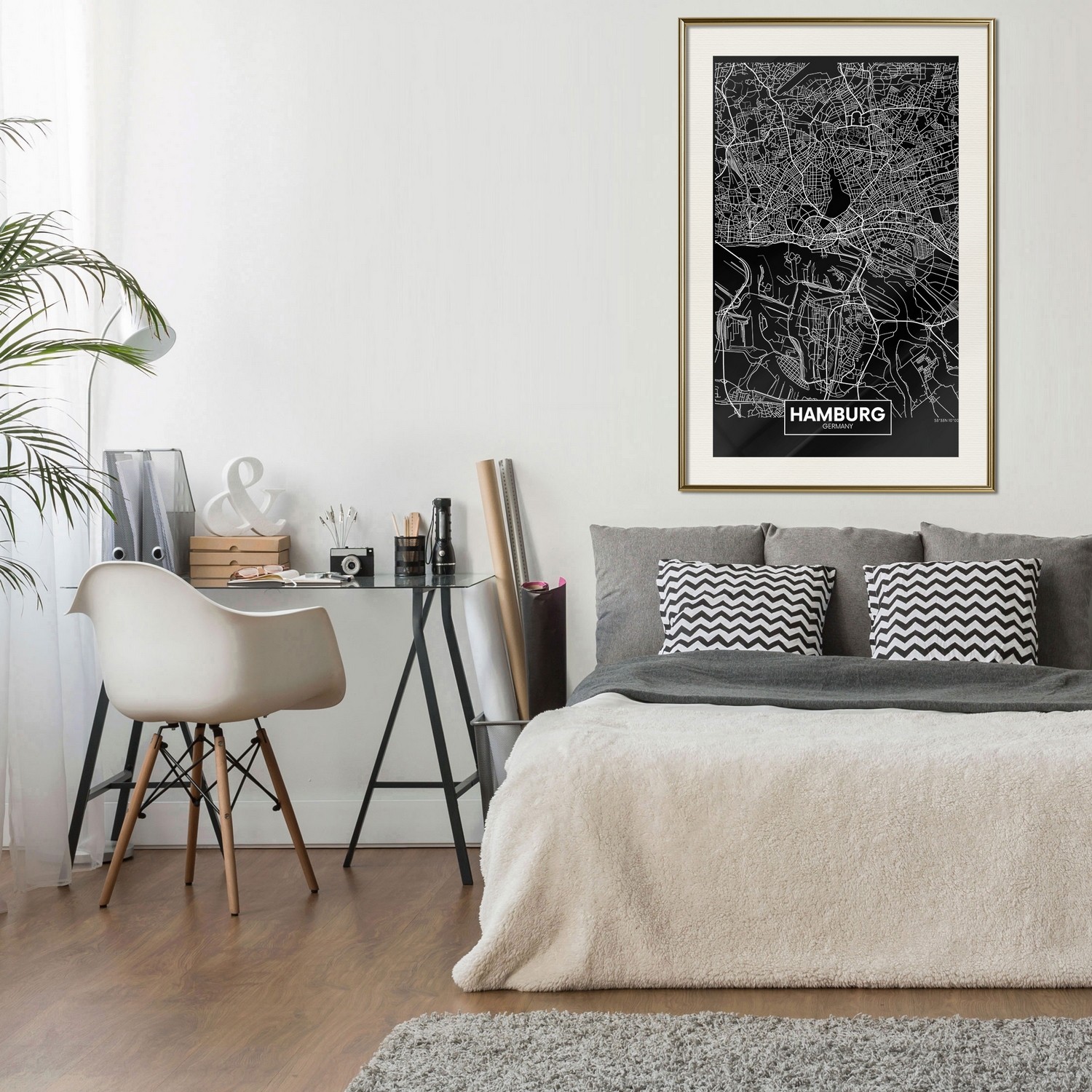 Poster Artgeist Affisch Dark Map of Hamburg